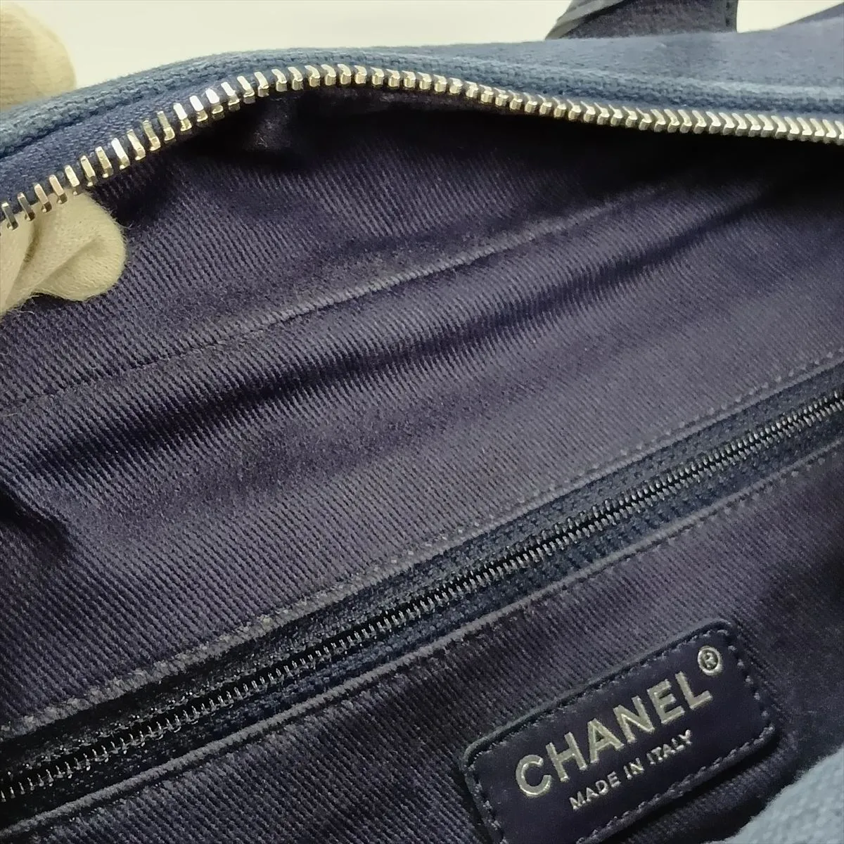 Deauville Canvas x Leather 2-Way Handbag, Navy, Silver Hardware, CEHHA56A, Random Plate — view 14