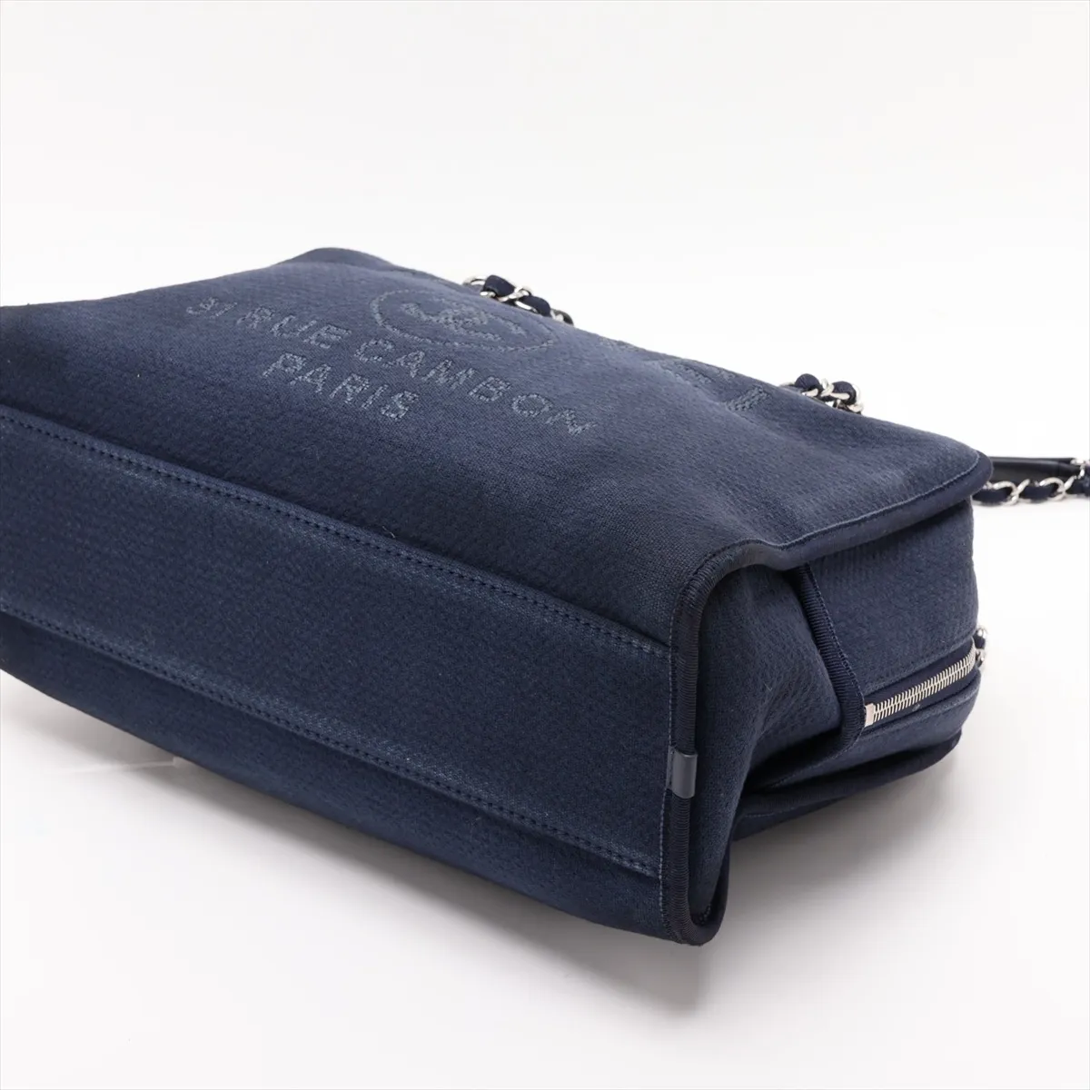 Deauville Canvas x Leather 2-Way Handbag, Navy, Silver Hardware, CEHHA56A, Random Plate — view 3