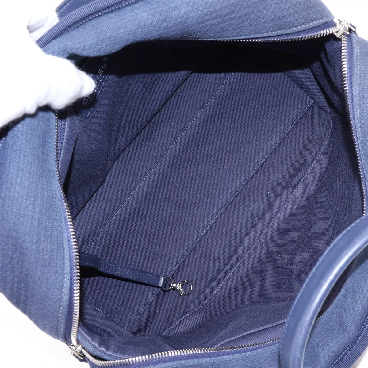Deauville Canvas x Leather 2-Way Handbag, Navy, Silver Hardware, CEHHA56A, Random Plate — view 7