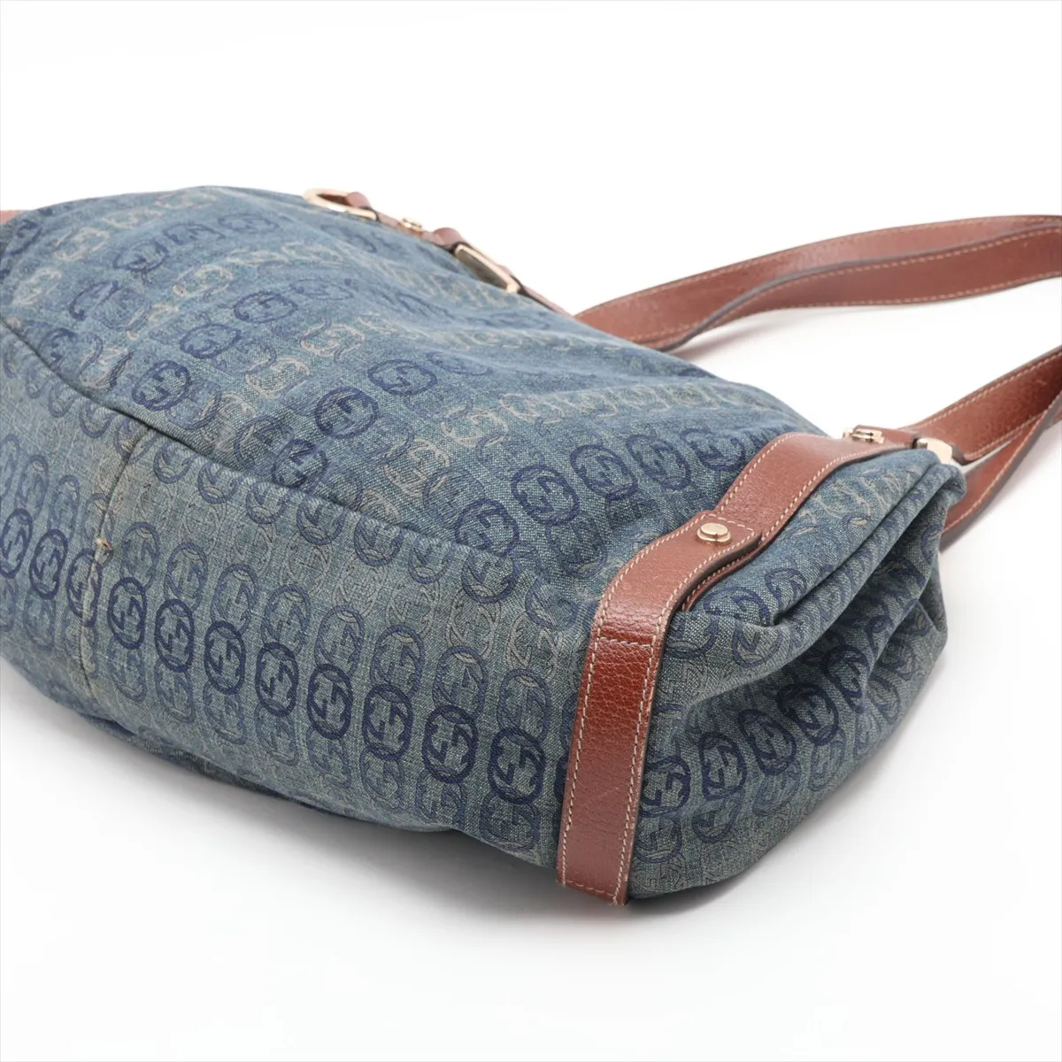 Interlocking G Abbey Denim x Leather Tote Bag, Blue, 130736 — view 3