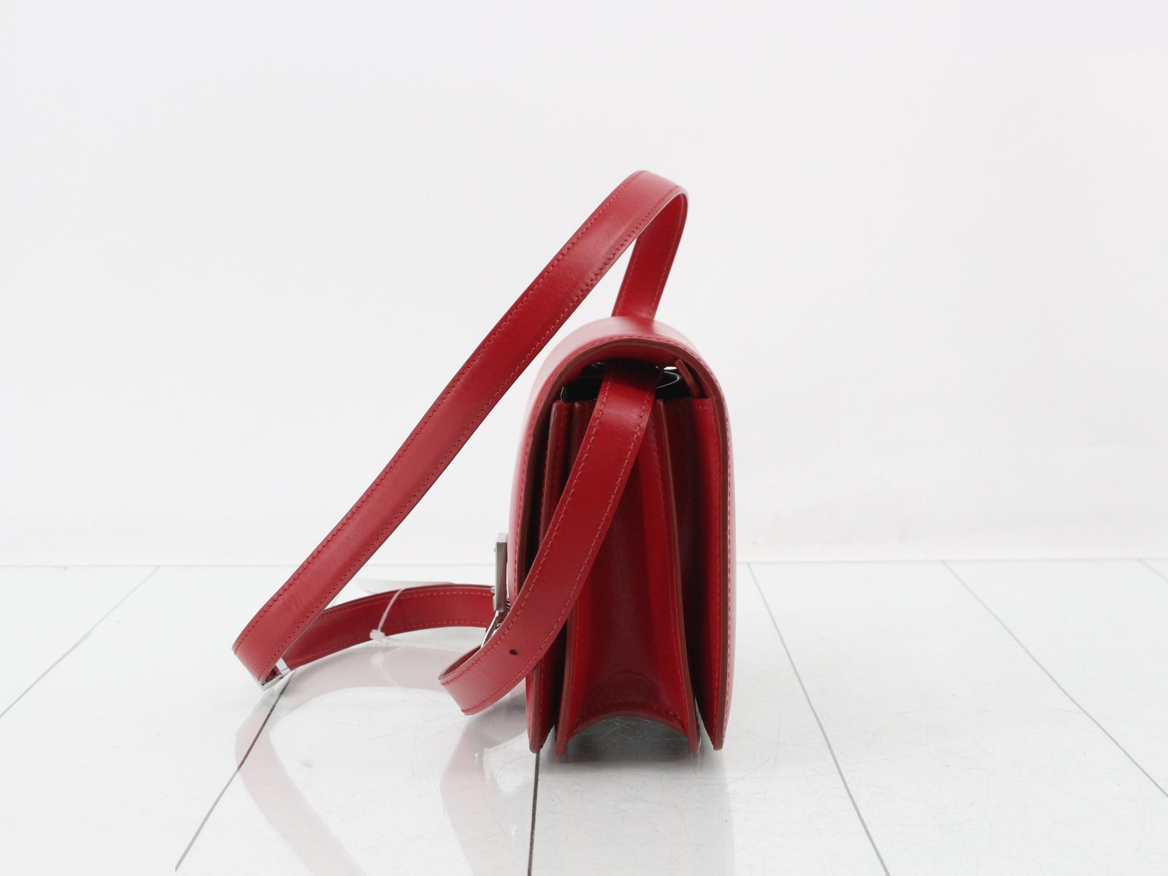 Classic Box Leather Shoulder Bag, Red — view 3
