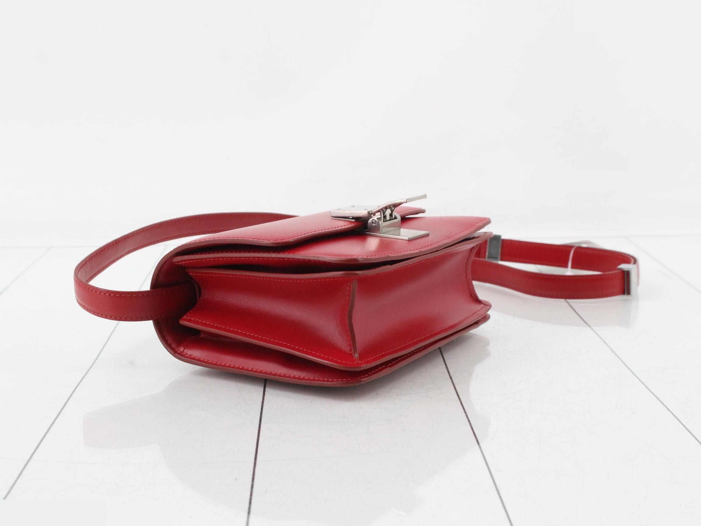 Classic Box Leather Shoulder Bag, Red — view 5