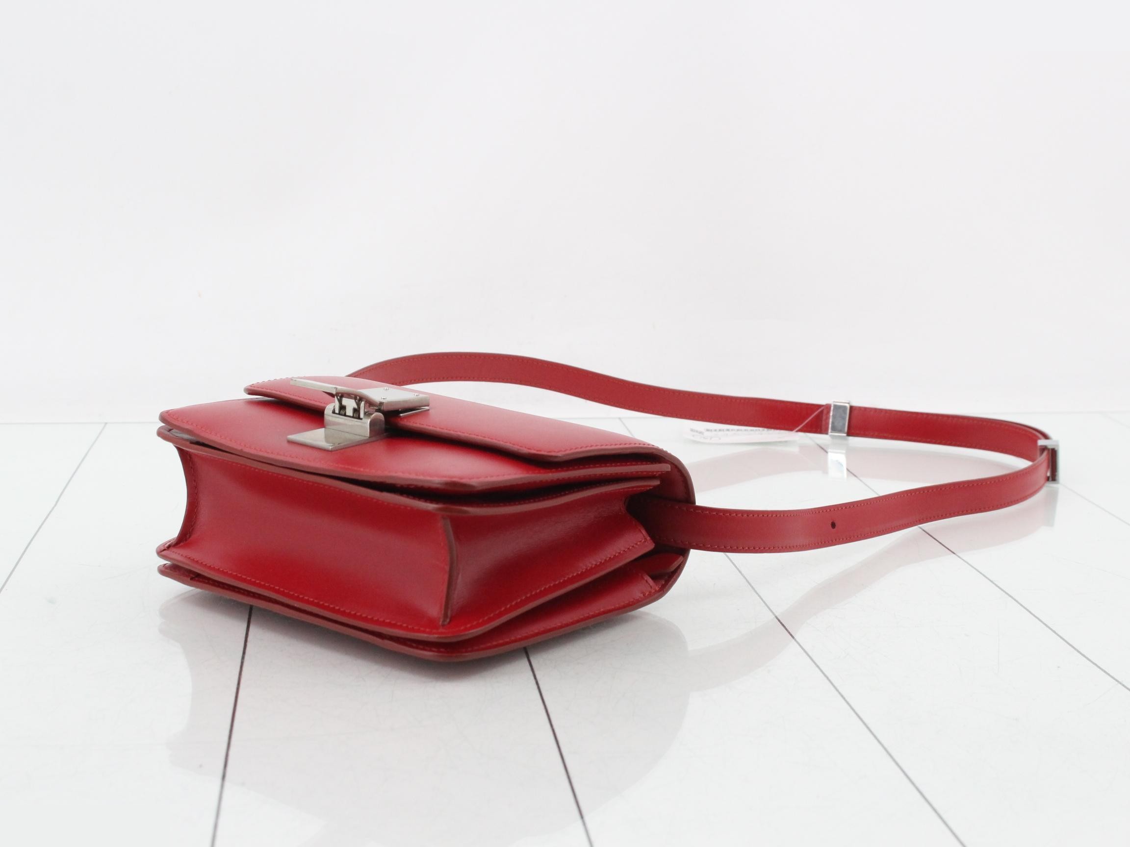 Classic Box Leather Shoulder Bag, Red — view 6