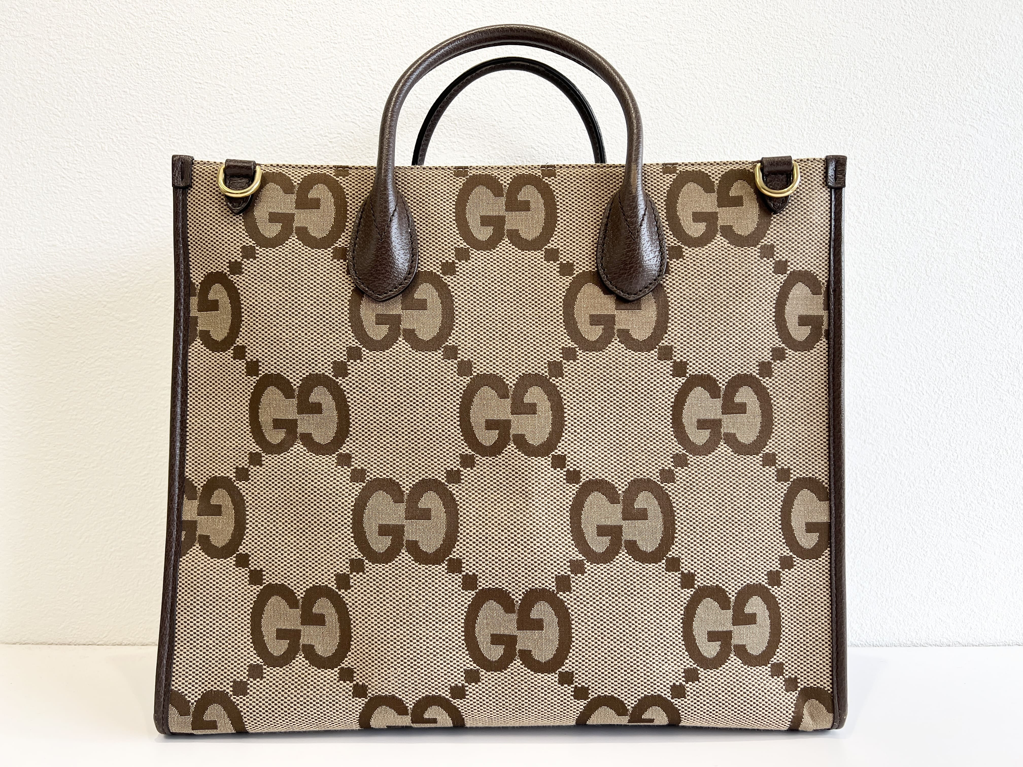 Jumbo GG Canvas Leather 2-Way Tote Bag/Shoulder Bag (Sherry Line) — view 2