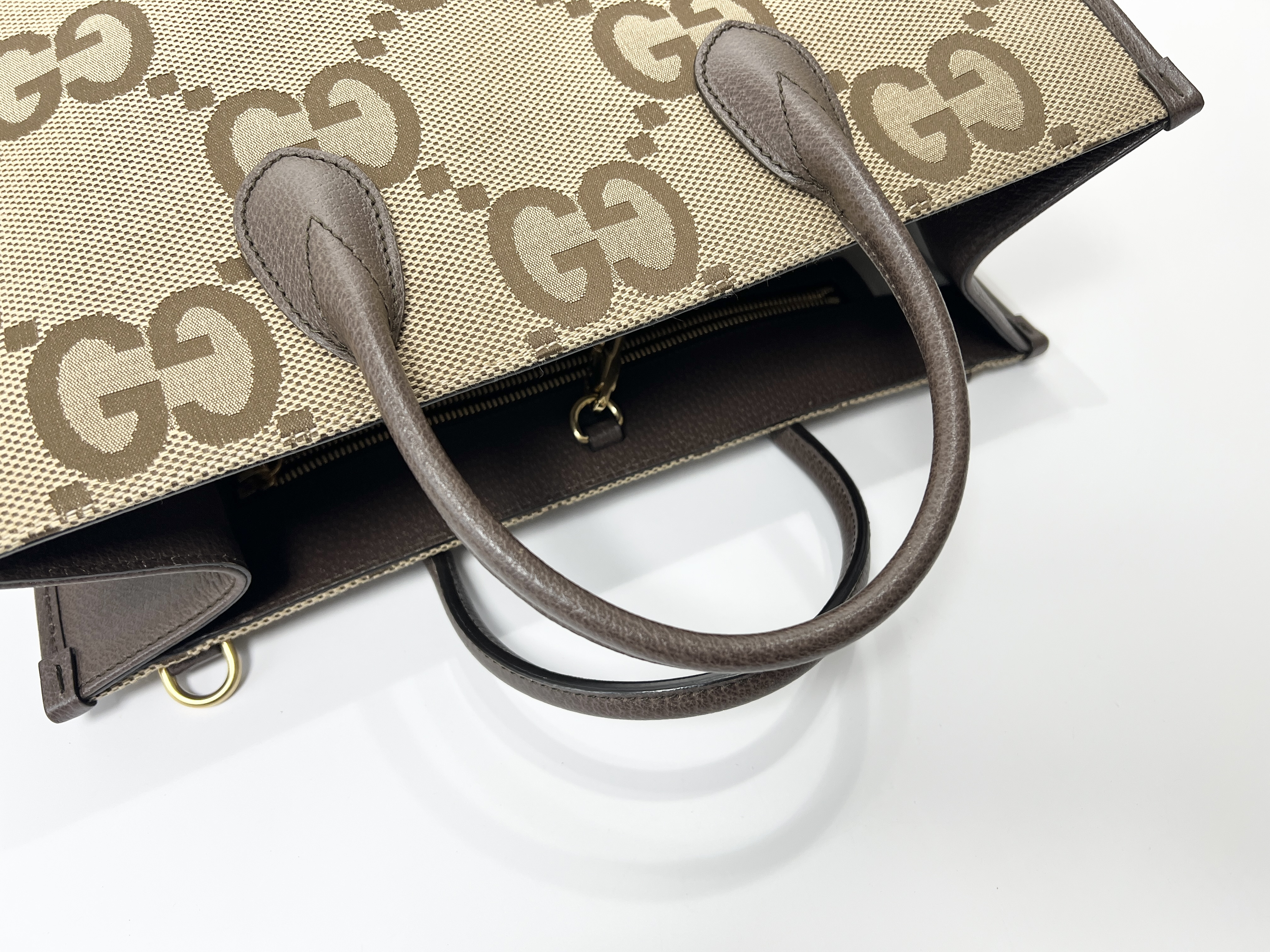 Jumbo GG Canvas Leather 2-Way Tote Bag/Shoulder Bag (Sherry Line) — view 4