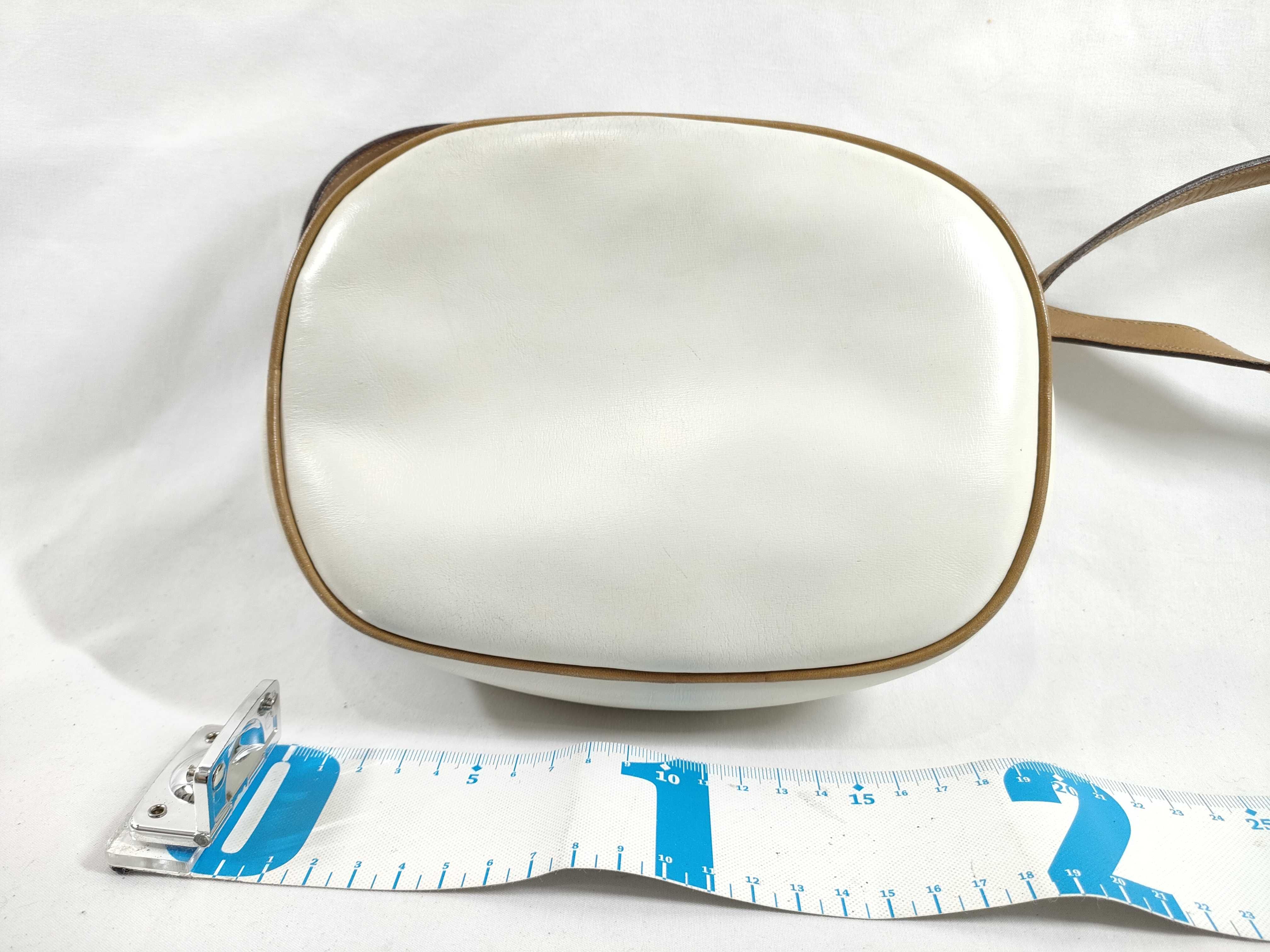 Leather Shoulder Bag, White x Brown — view 2