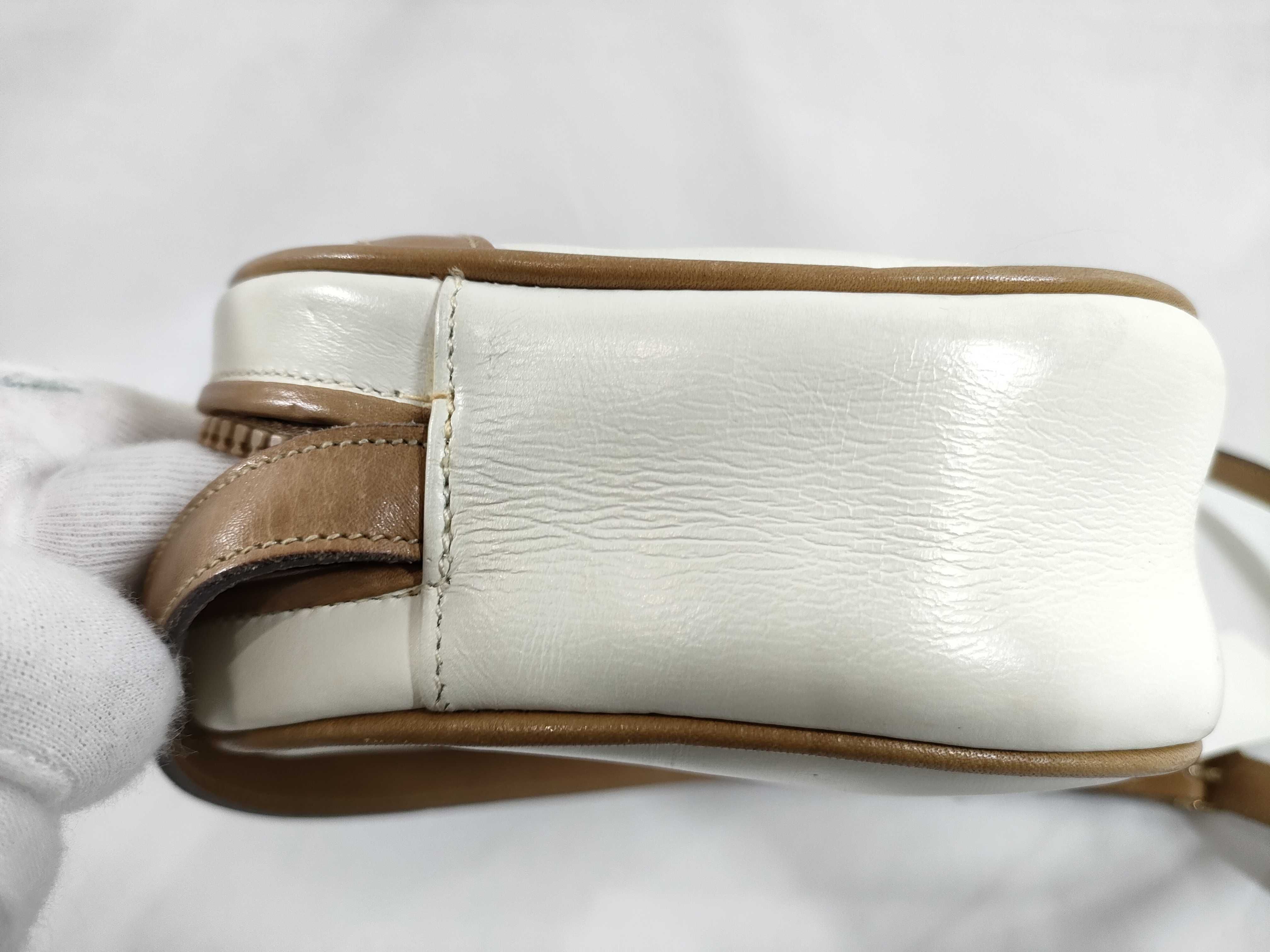 Leather Shoulder Bag, White x Brown — view 13