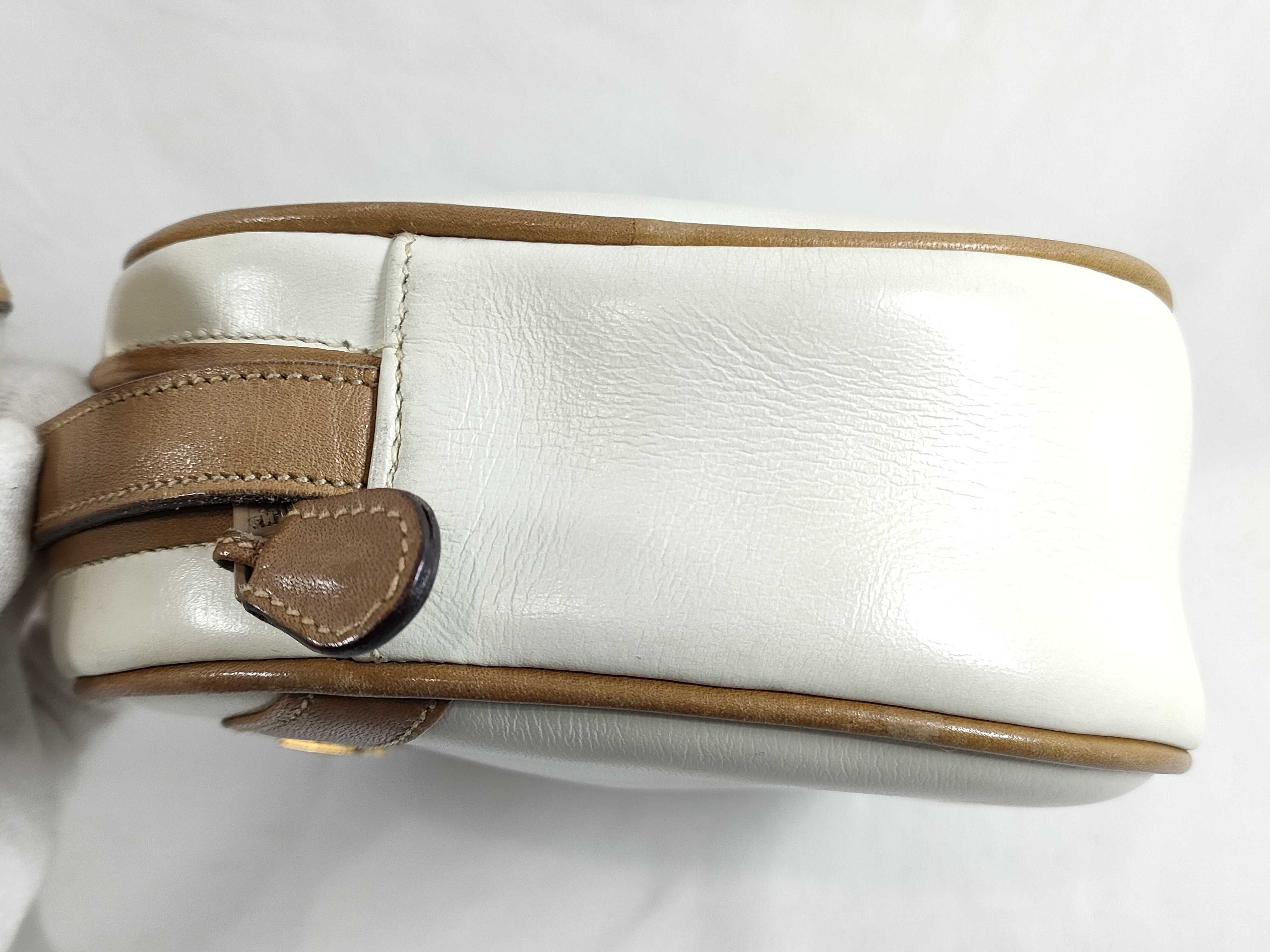 Leather Shoulder Bag, White x Brown — view 14