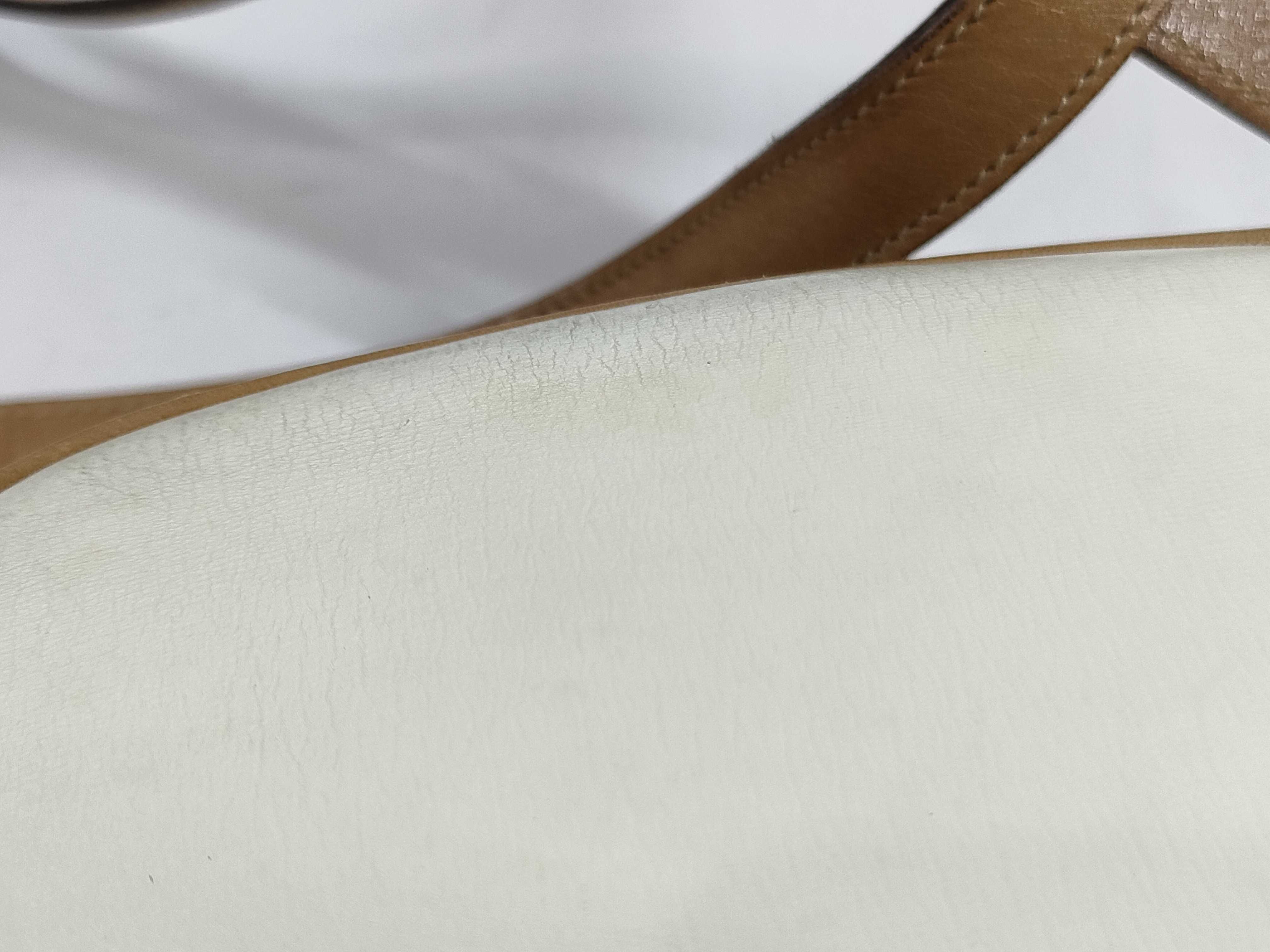 Leather Shoulder Bag, White x Brown — view 15