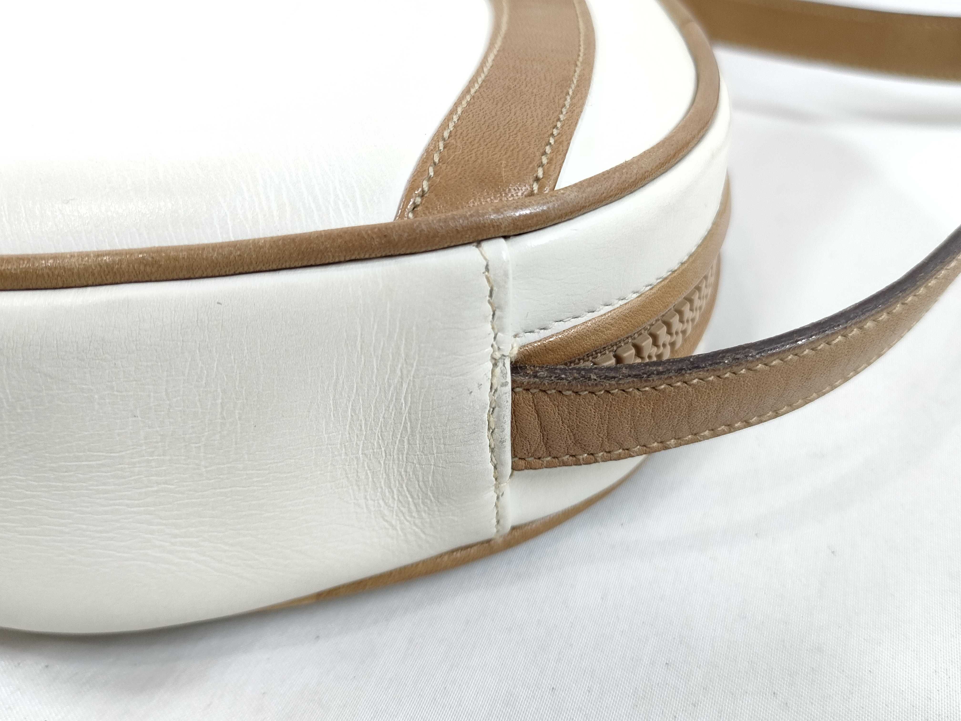 Leather Shoulder Bag, White x Brown — view 5