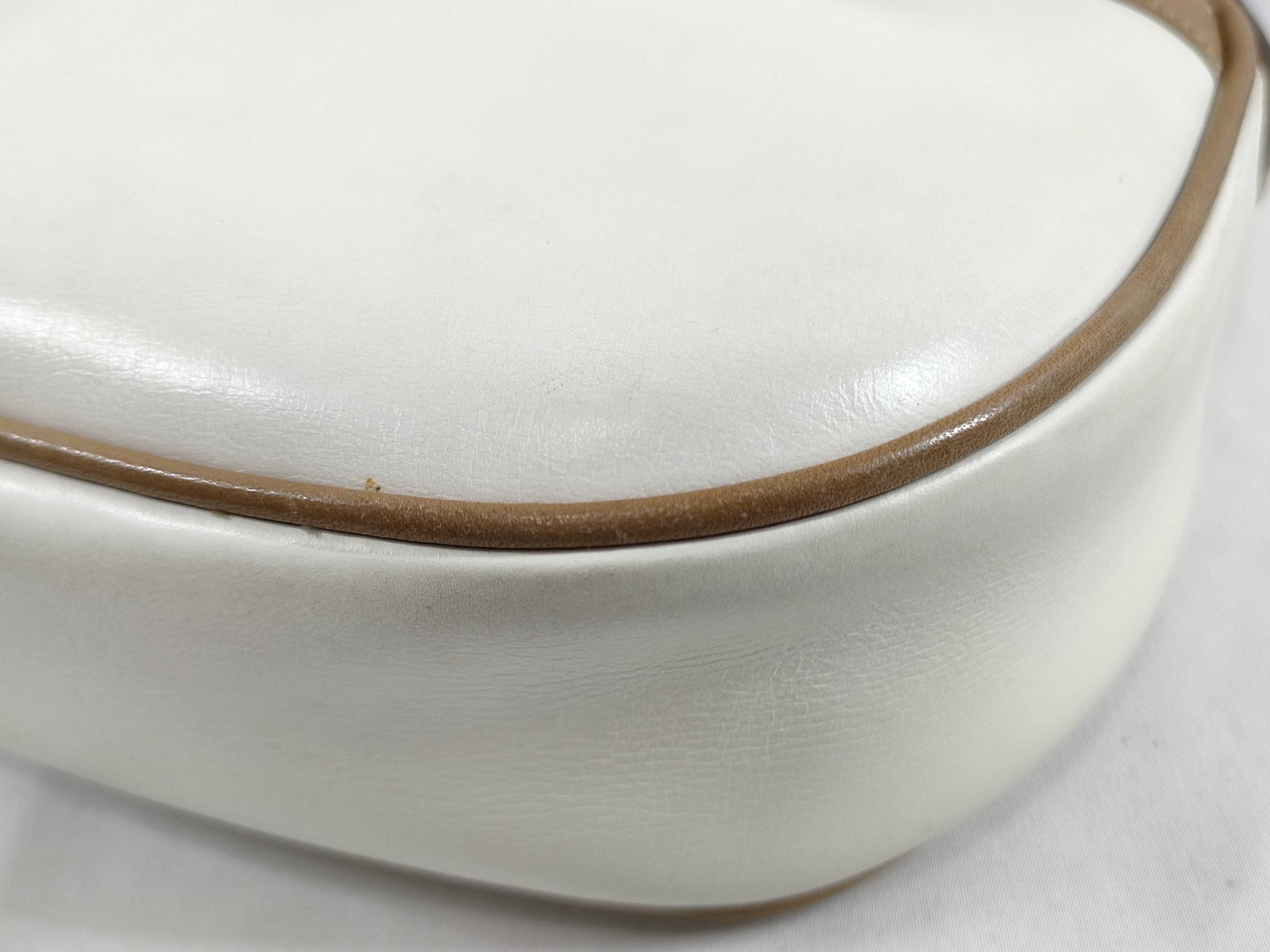 Leather Shoulder Bag, White x Brown — view 6