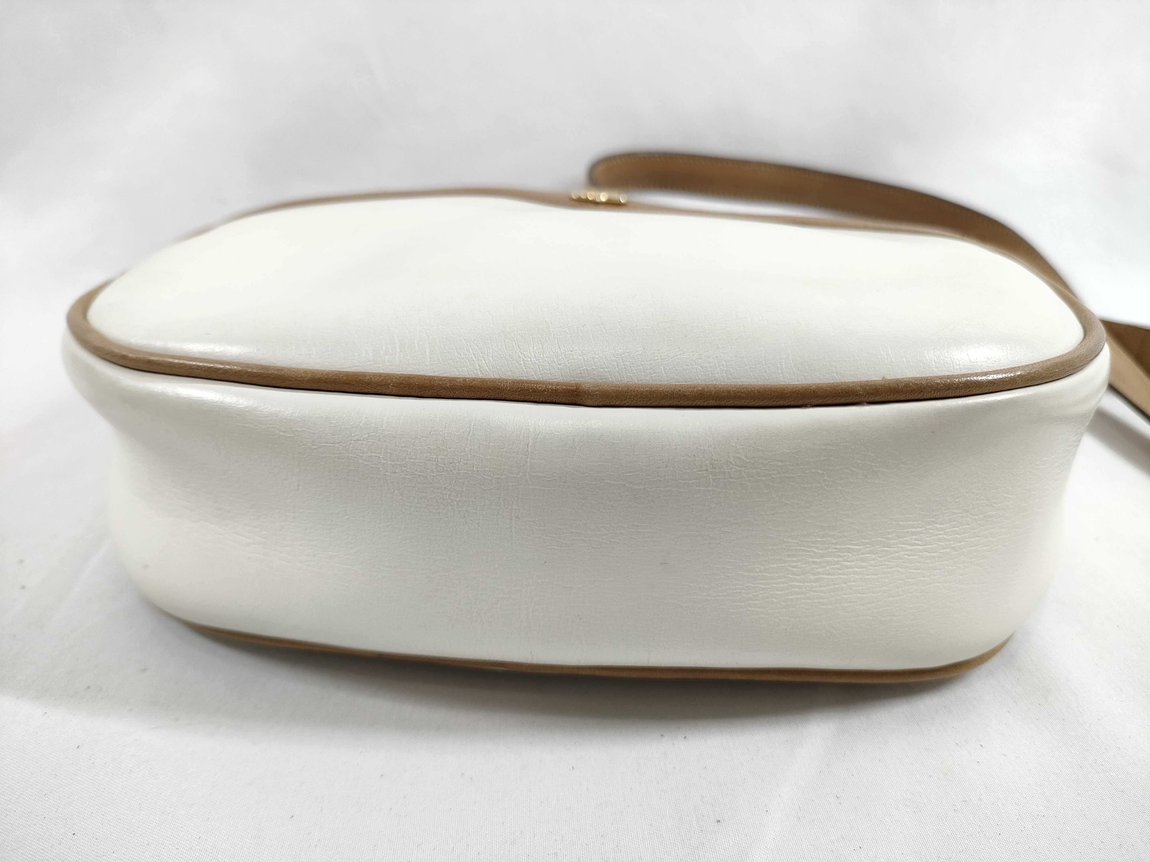 Leather Shoulder Bag, White x Brown — view 7