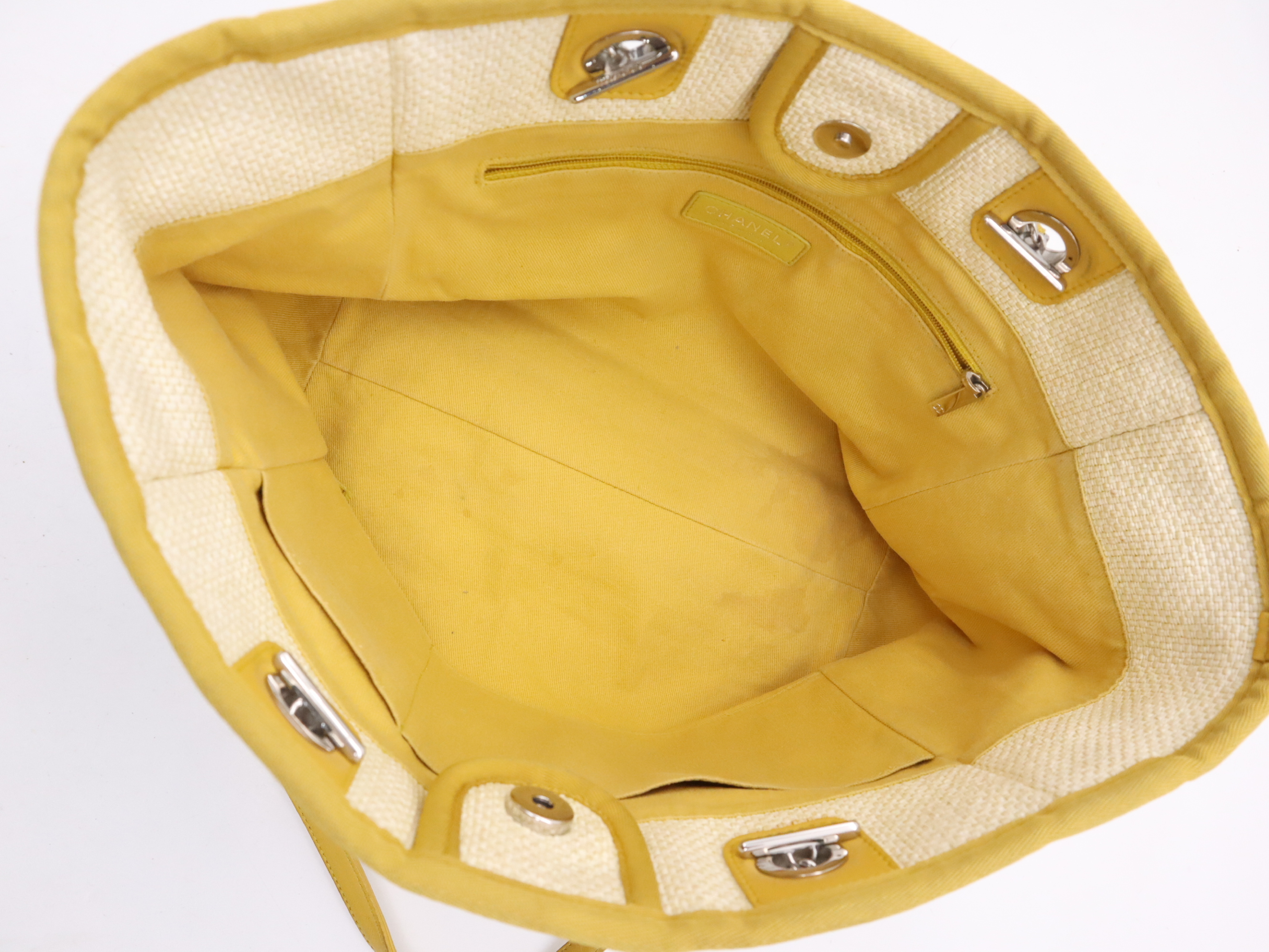 Straw/Leather Deauville MM Chain Shoulder Bag, Beige/Yellow, Silver Hardware, with Seal. — view 11