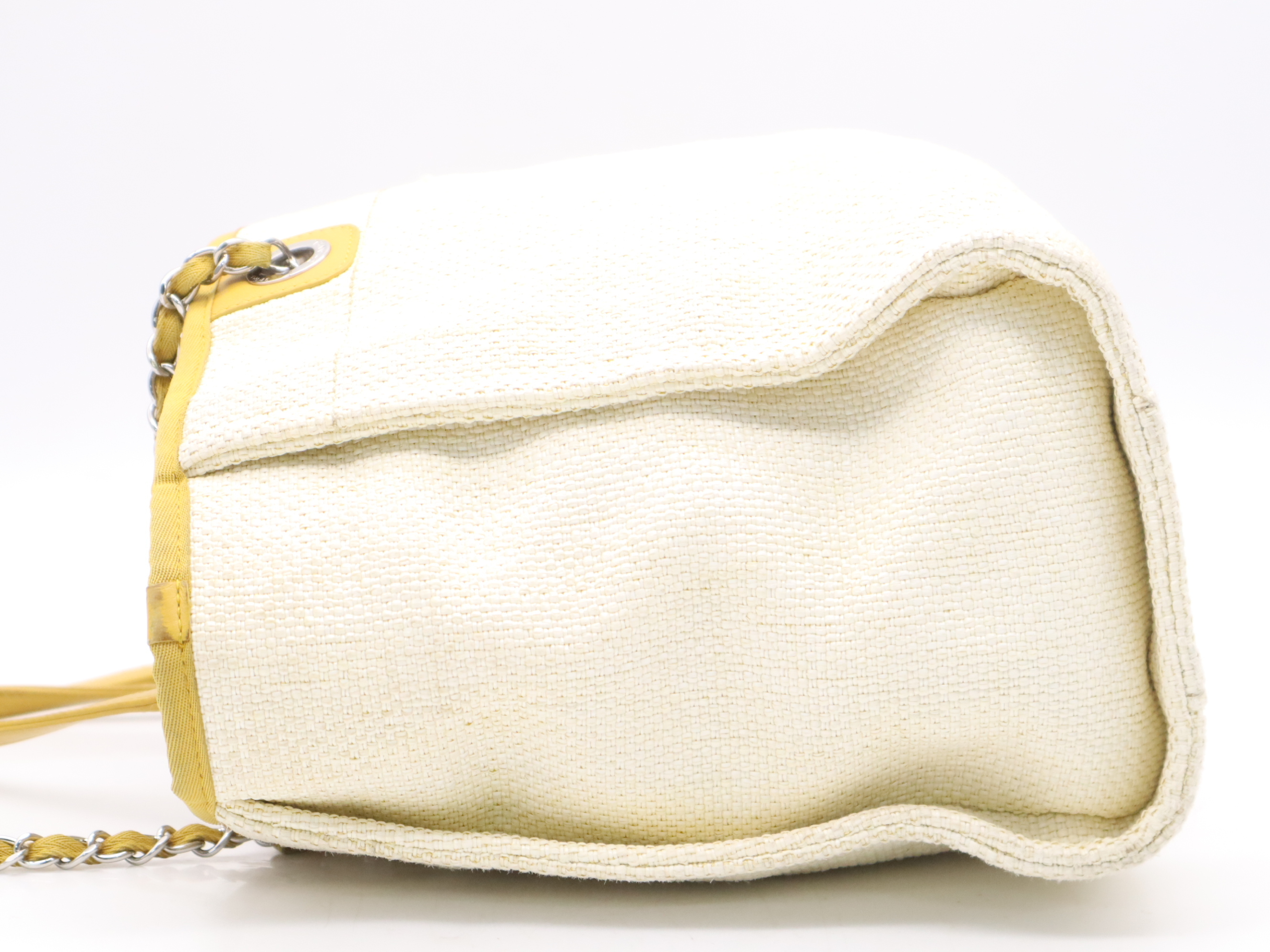 Straw/Leather Deauville MM Chain Shoulder Bag, Beige/Yellow, Silver Hardware, with Seal. — view 3