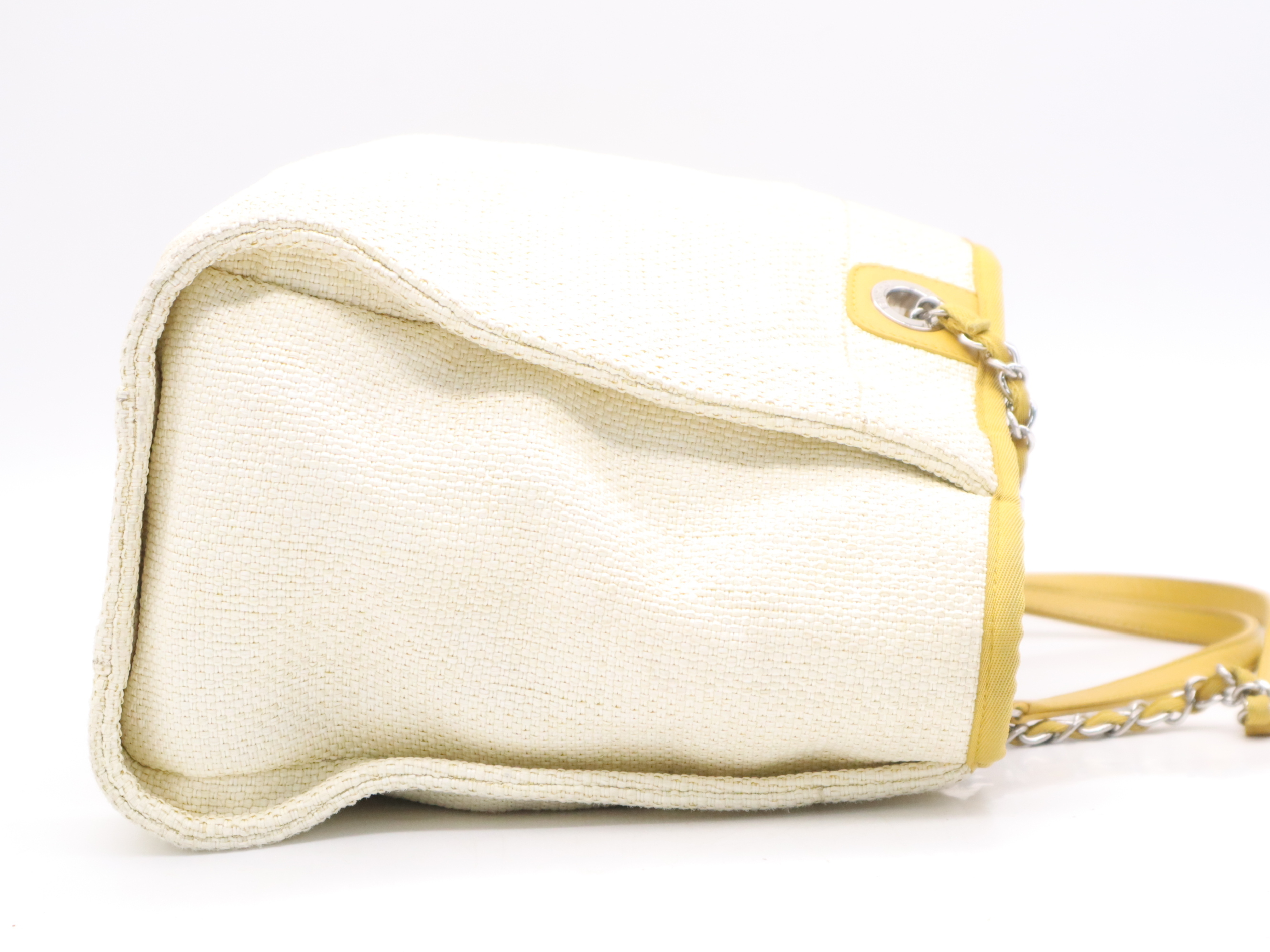 Straw/Leather Deauville MM Chain Shoulder Bag, Beige/Yellow, Silver Hardware, with Seal. — view 5