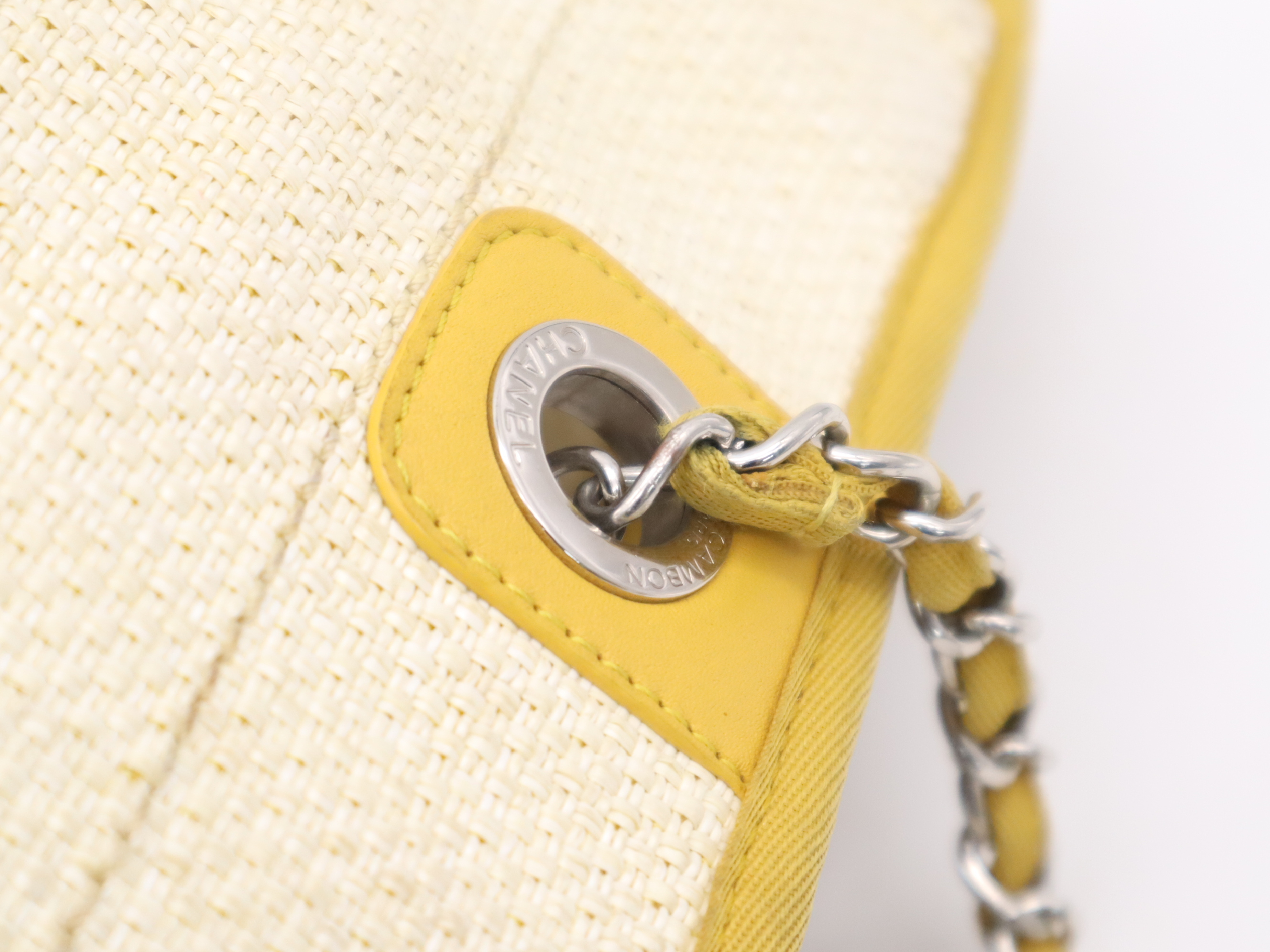Straw/Leather Deauville MM Chain Shoulder Bag, Beige/Yellow, Silver Hardware, with Seal. — view 8