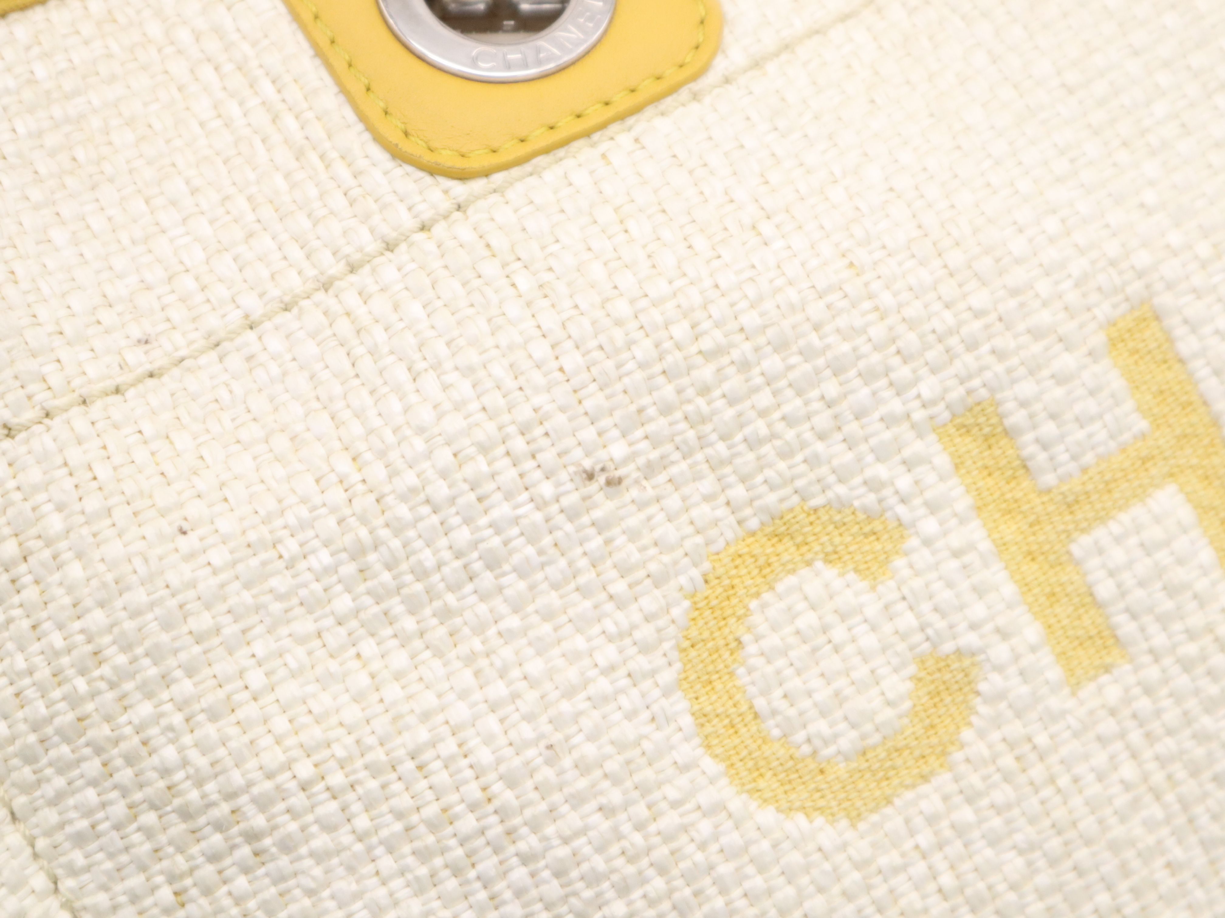 Straw/Leather Deauville MM Chain Shoulder Bag, Beige/Yellow, Silver Hardware, with Seal. — view 9