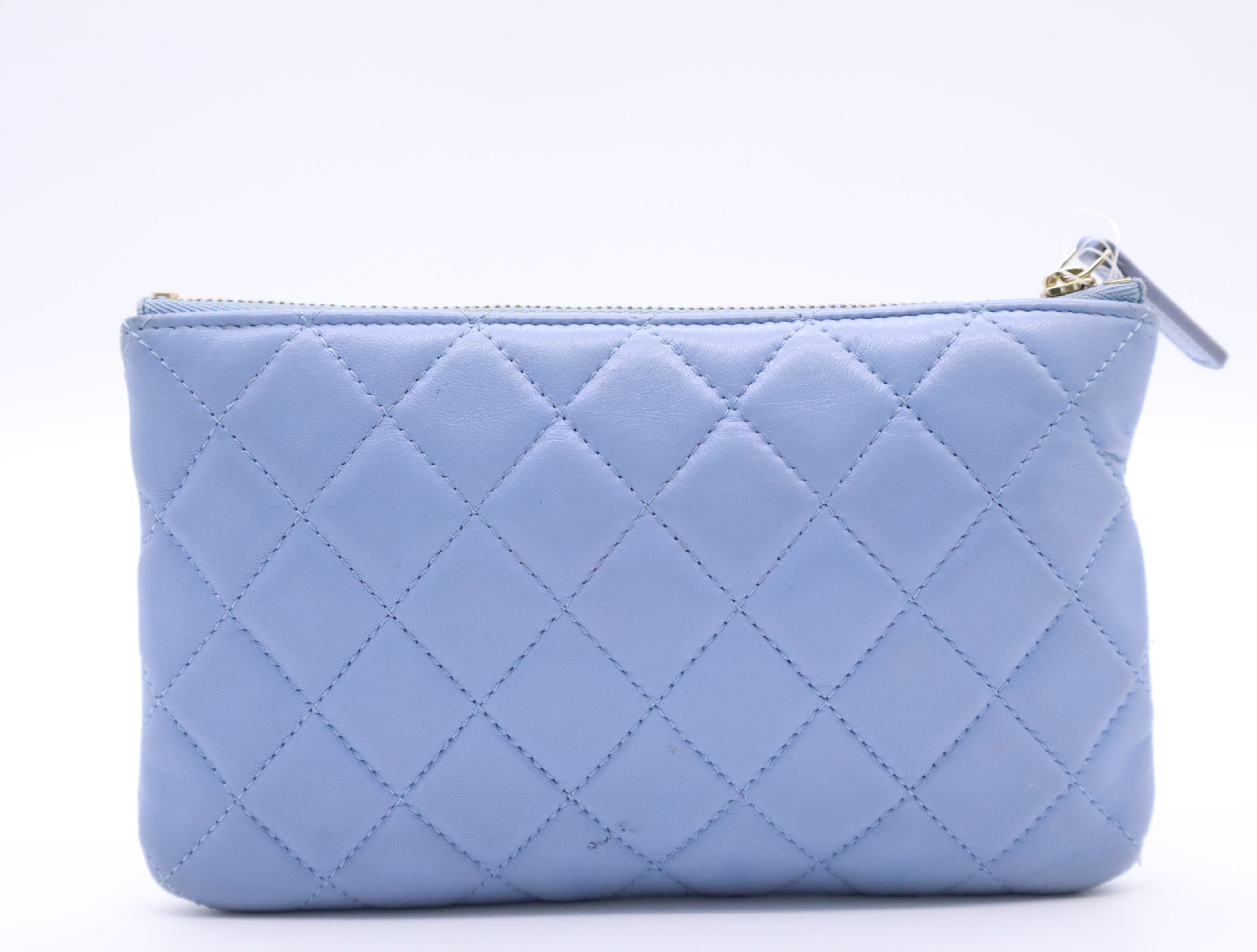 Lambskin Matelassé Pouch, Blue, Gold Hardware, with Seal and Card, 30830112 Pouch — view 2