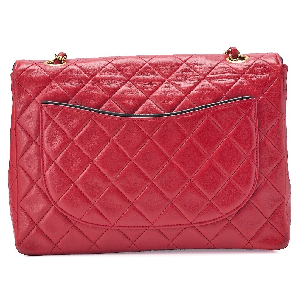 Lambskin Matelassé 2cm Single Flap Chain Shoulder Bag, Red — view 2