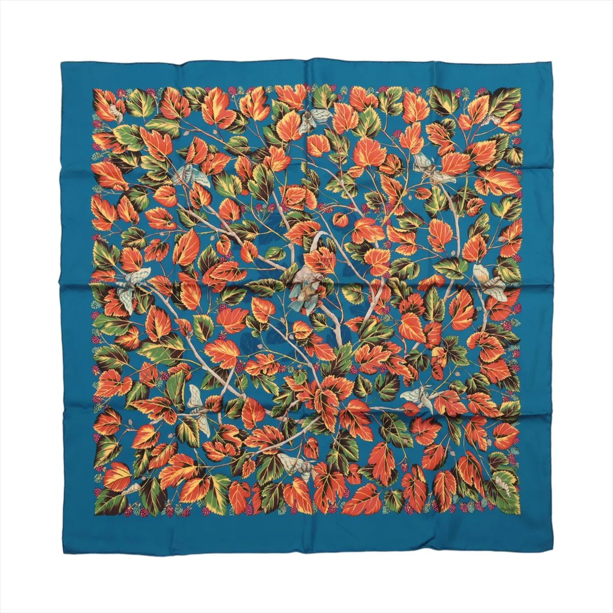 Carre 90 l'ARBRE de SOiE Silk tree Mulberry tree and silkworm Scarf Silk Blue