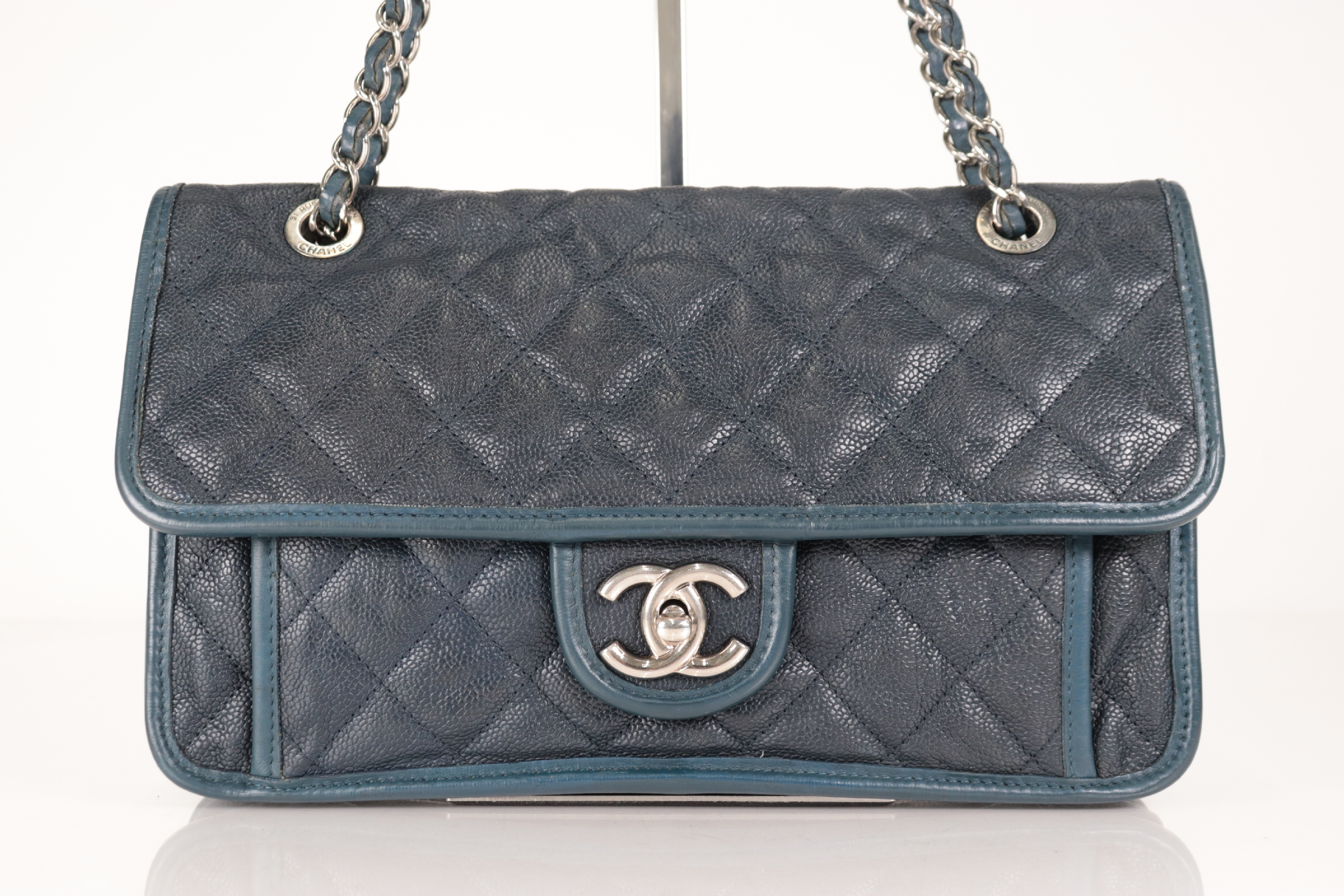 Caviar Chain Shoulder Bag, Navy, Silver Hardware, Serial Number 15 Series — view 2