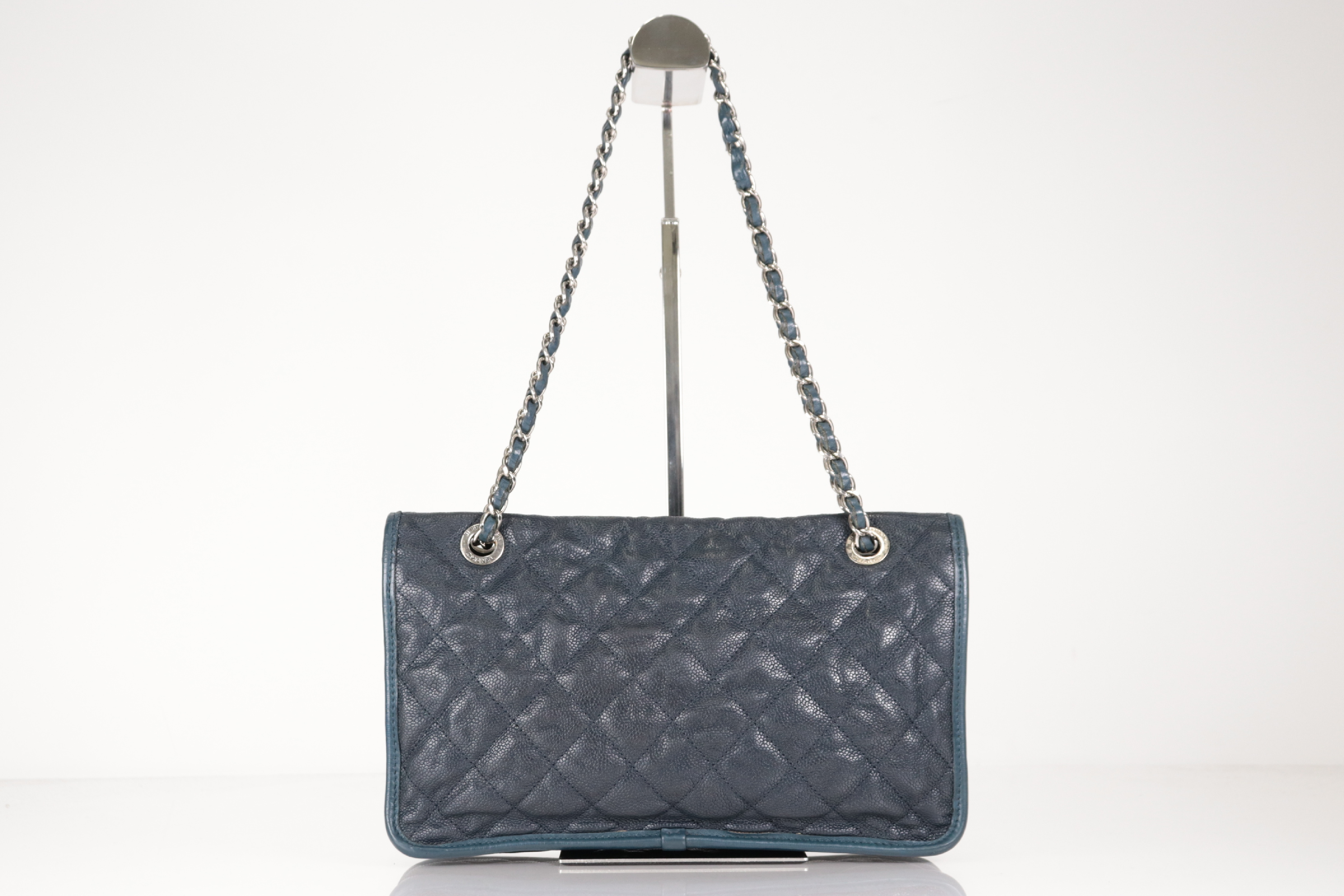 Caviar Chain Shoulder Bag, Navy, Silver Hardware, Serial Number 15 Series — view 3