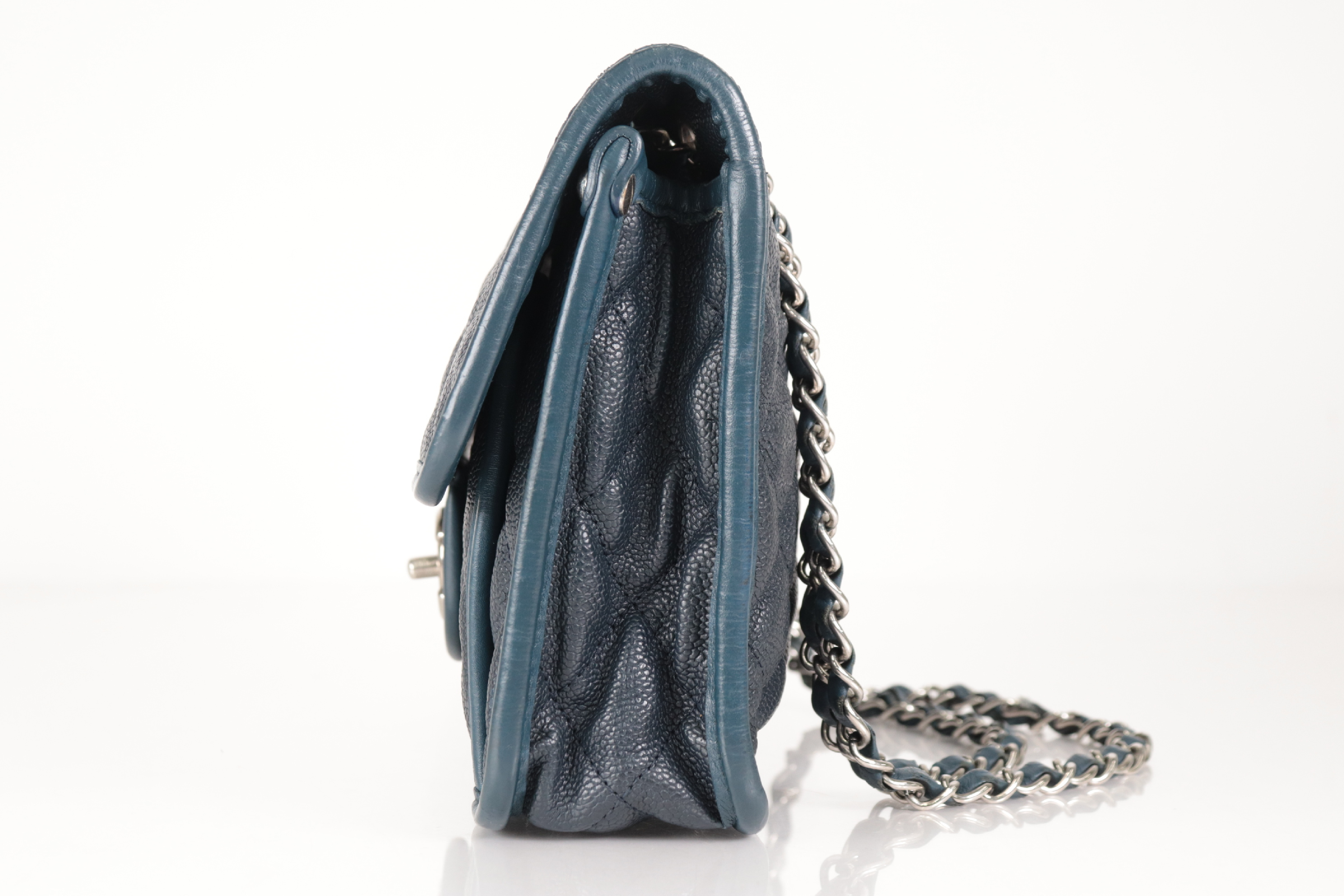 Caviar Chain Shoulder Bag, Navy, Silver Hardware, Serial Number 15 Series — view 4