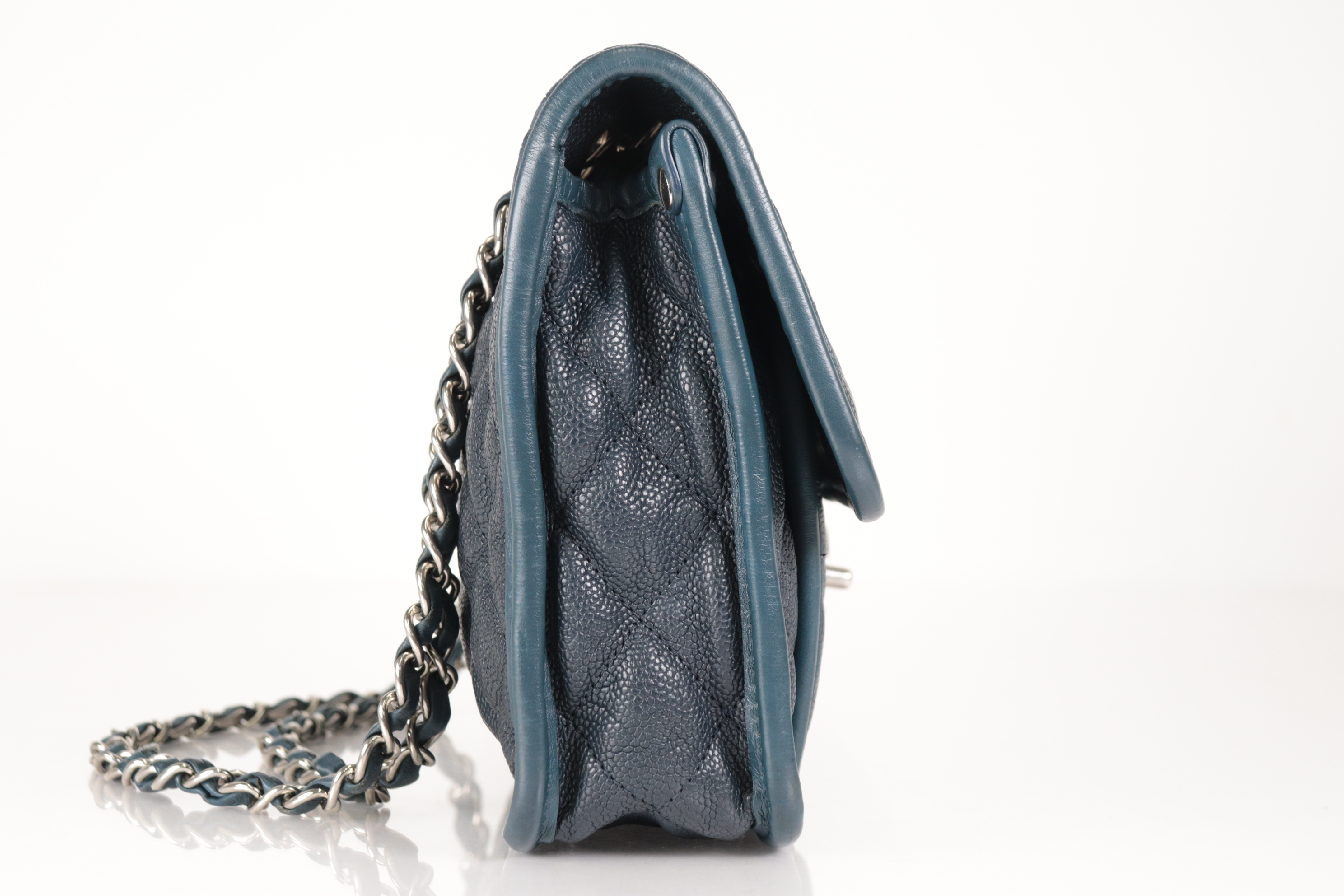 Caviar Chain Shoulder Bag, Navy, Silver Hardware, Serial Number 15 Series — view 5