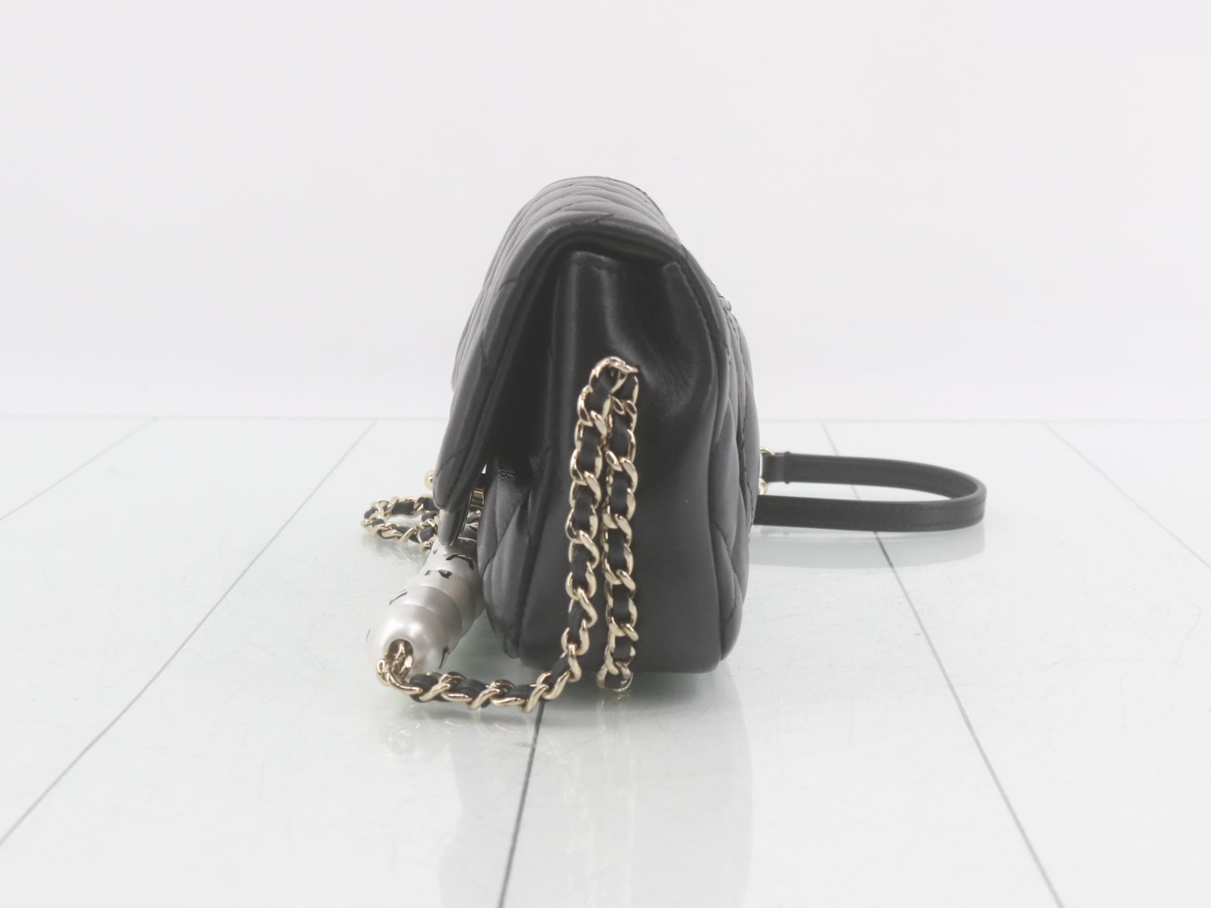 Matelassé Lambskin Turnlock Stone Chain Shoulder Bag — view 3