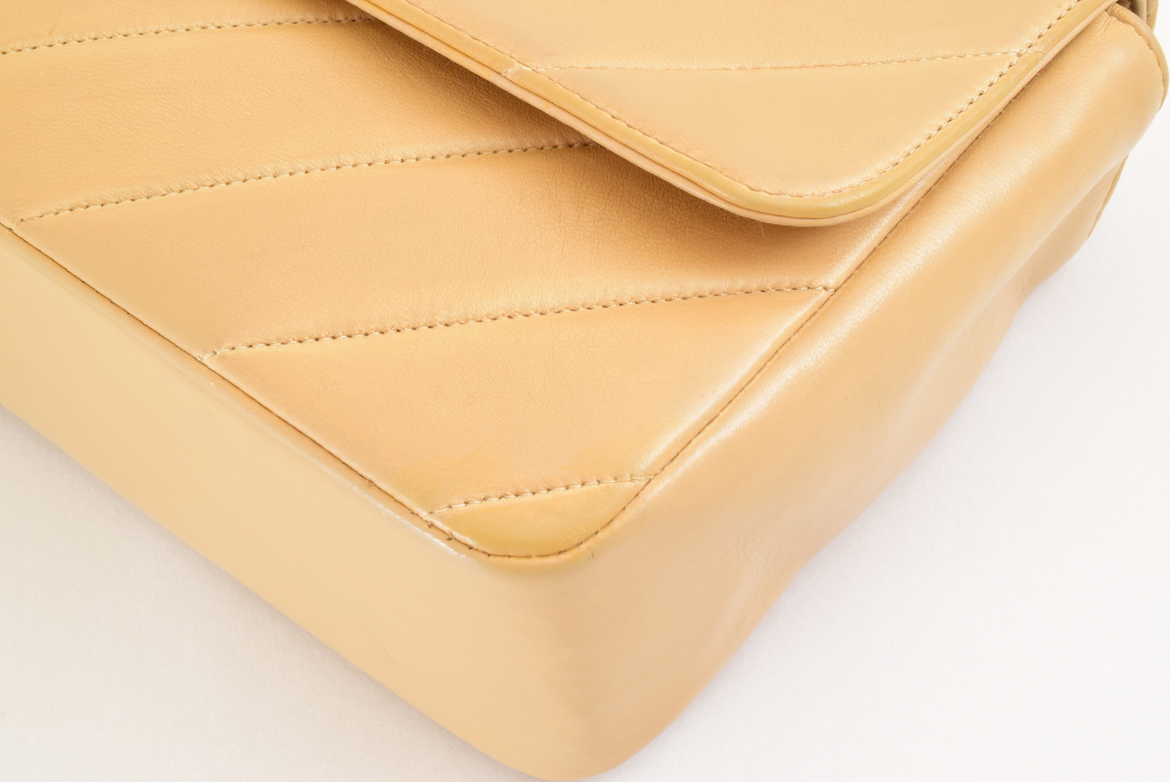 2-way Top Handle Chain Shoulder Bag, V-stitch, Lambskin, Beige — view 12