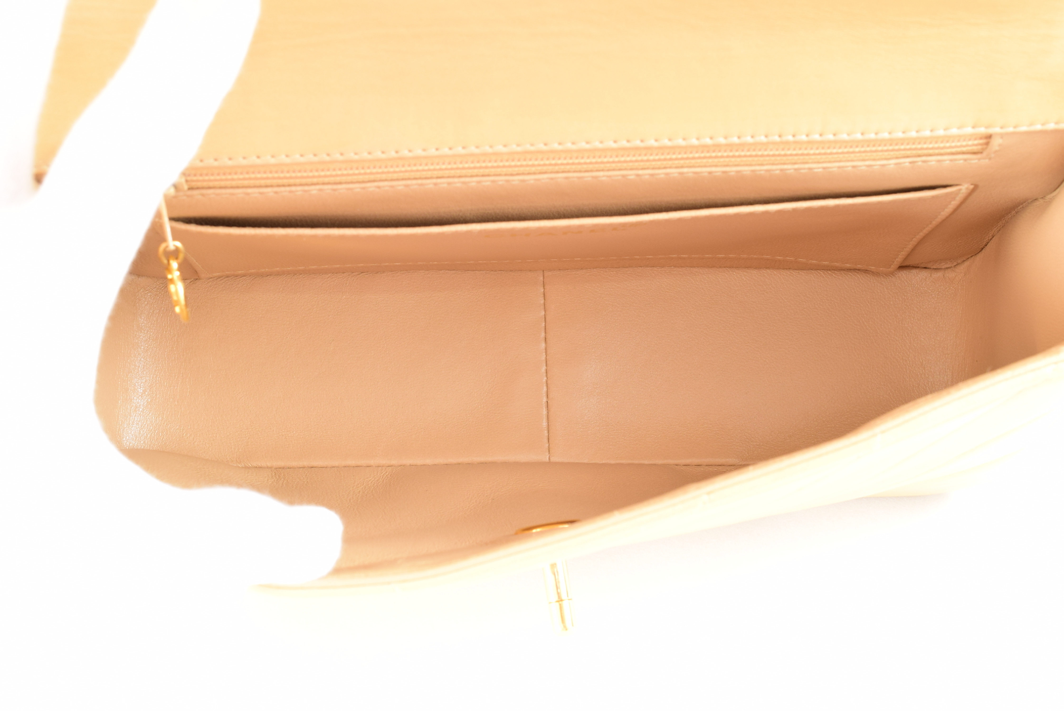 2-way Top Handle Chain Shoulder Bag, V-stitch, Lambskin, Beige — view 13