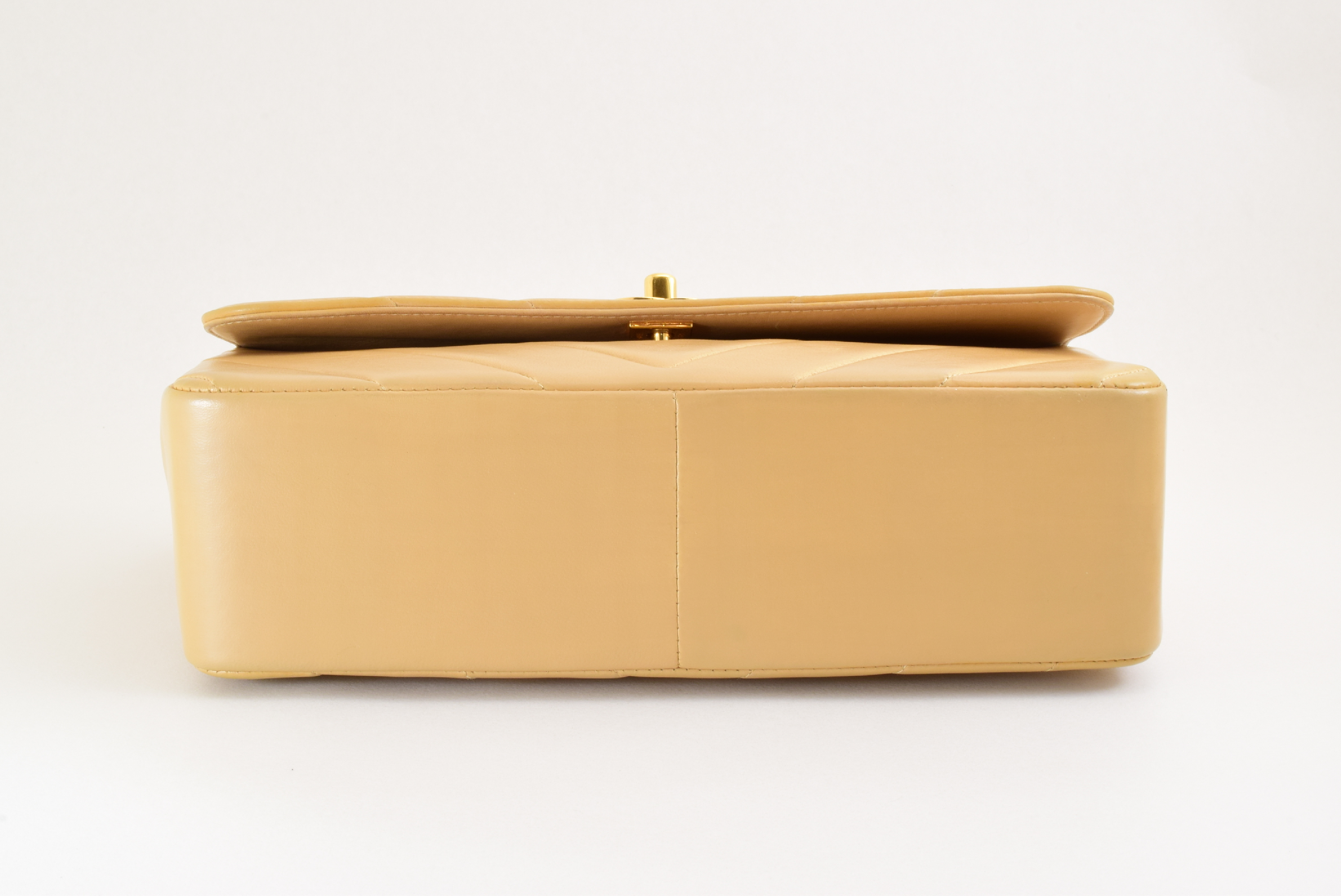 2-way Top Handle Chain Shoulder Bag, V-stitch, Lambskin, Beige — view 4
