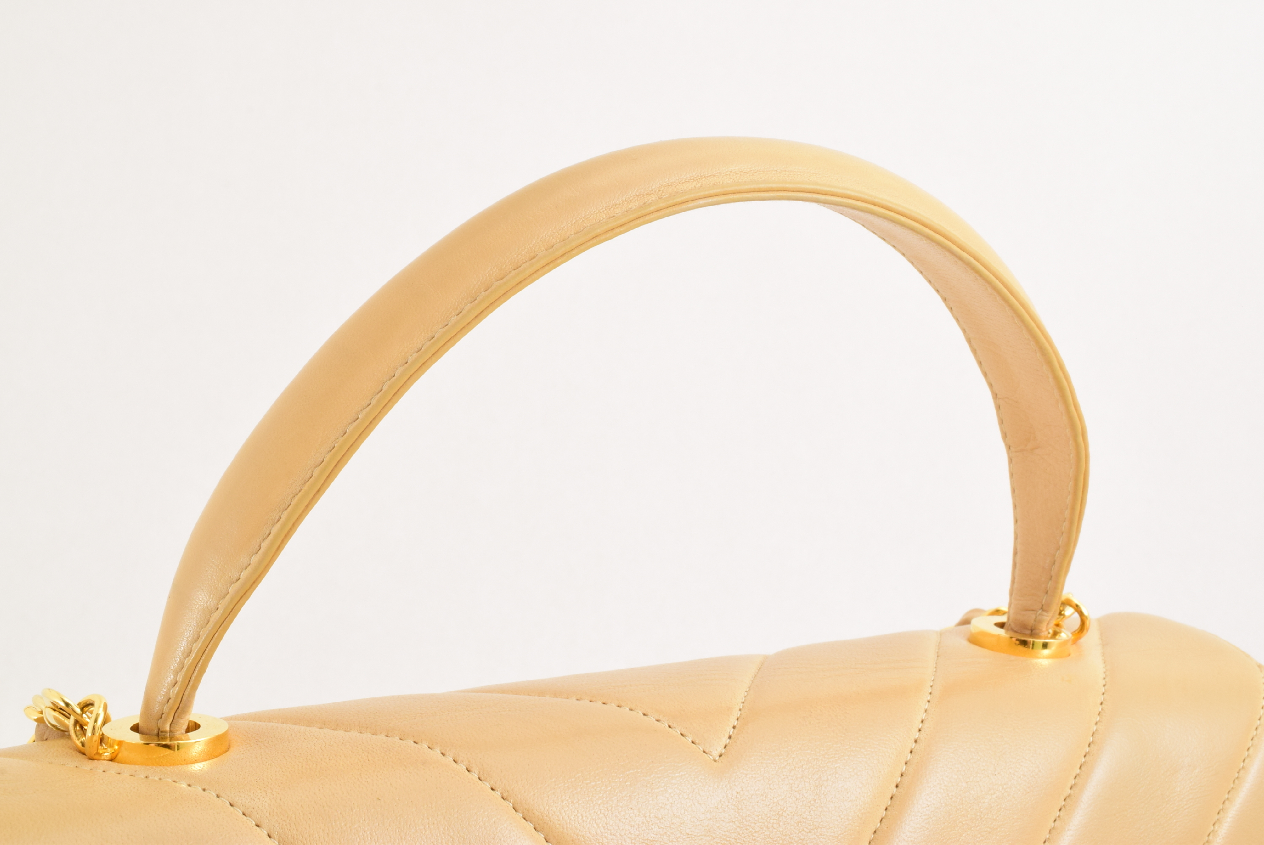 2-way Top Handle Chain Shoulder Bag, V-stitch, Lambskin, Beige — view 6