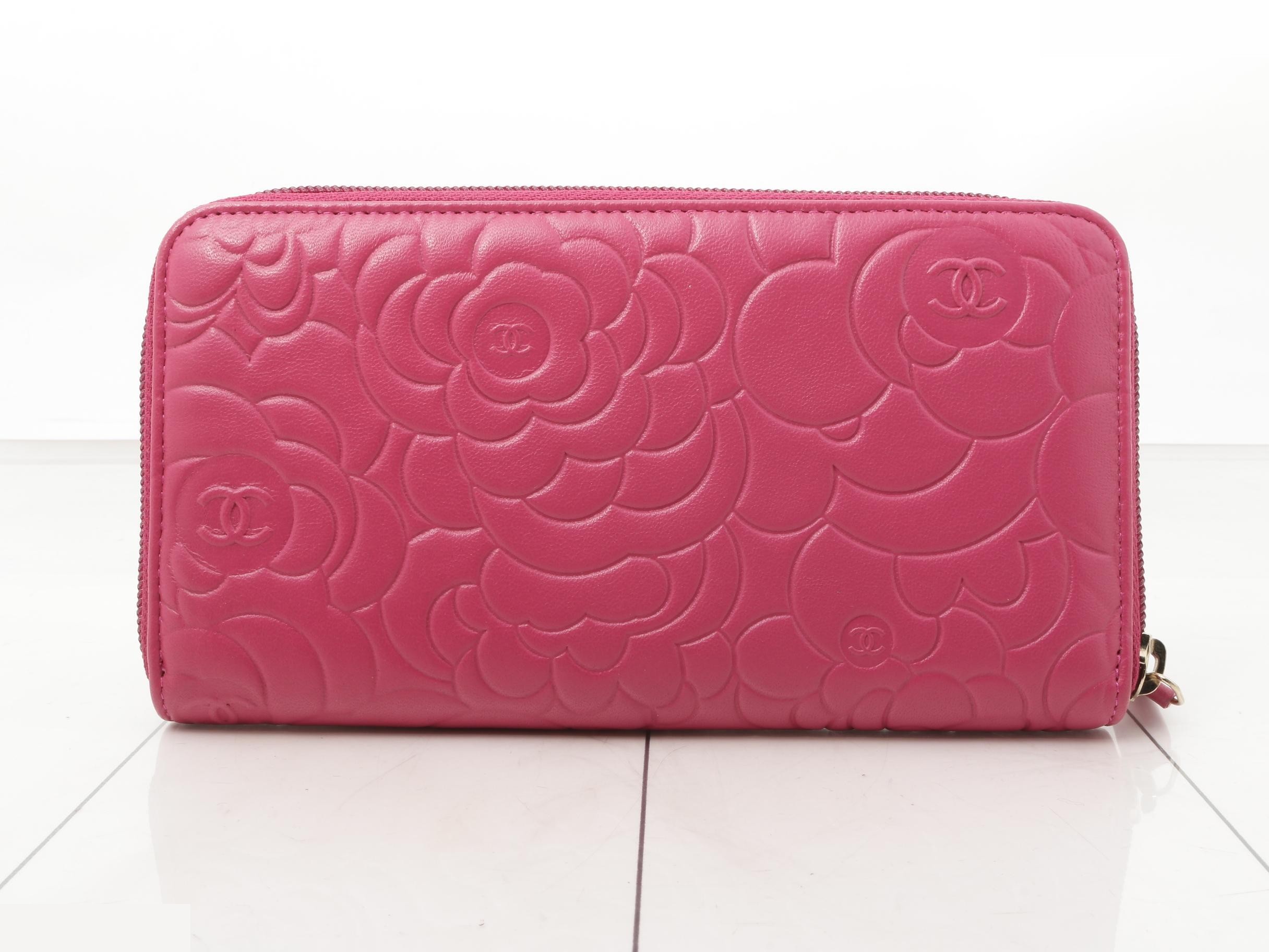 Lambskin Camellia Round Zip Wallet, Unused — view 2