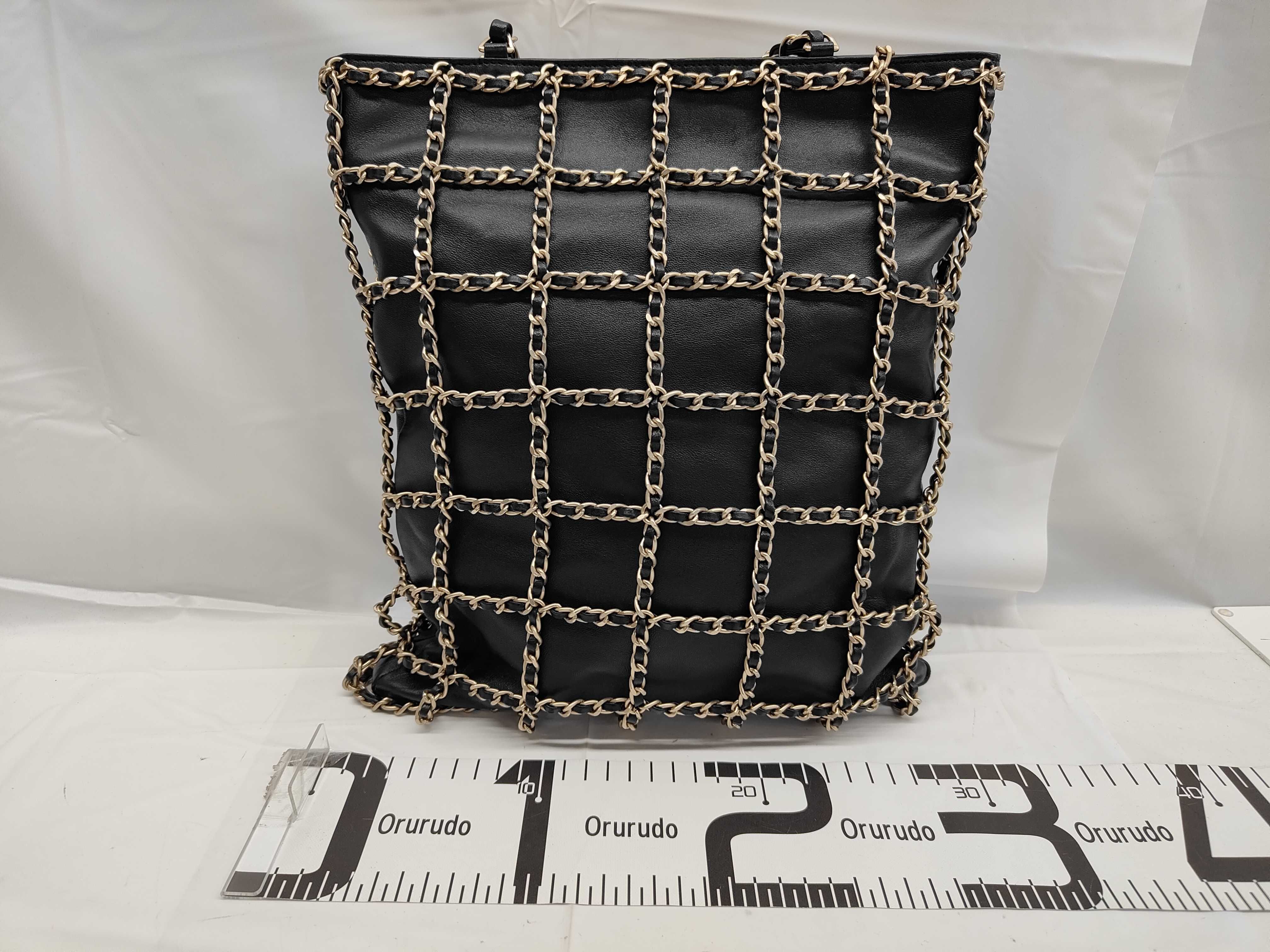 Chain Stitch Tote Bag, Black Lambskin, Silver Hardware. — view 2