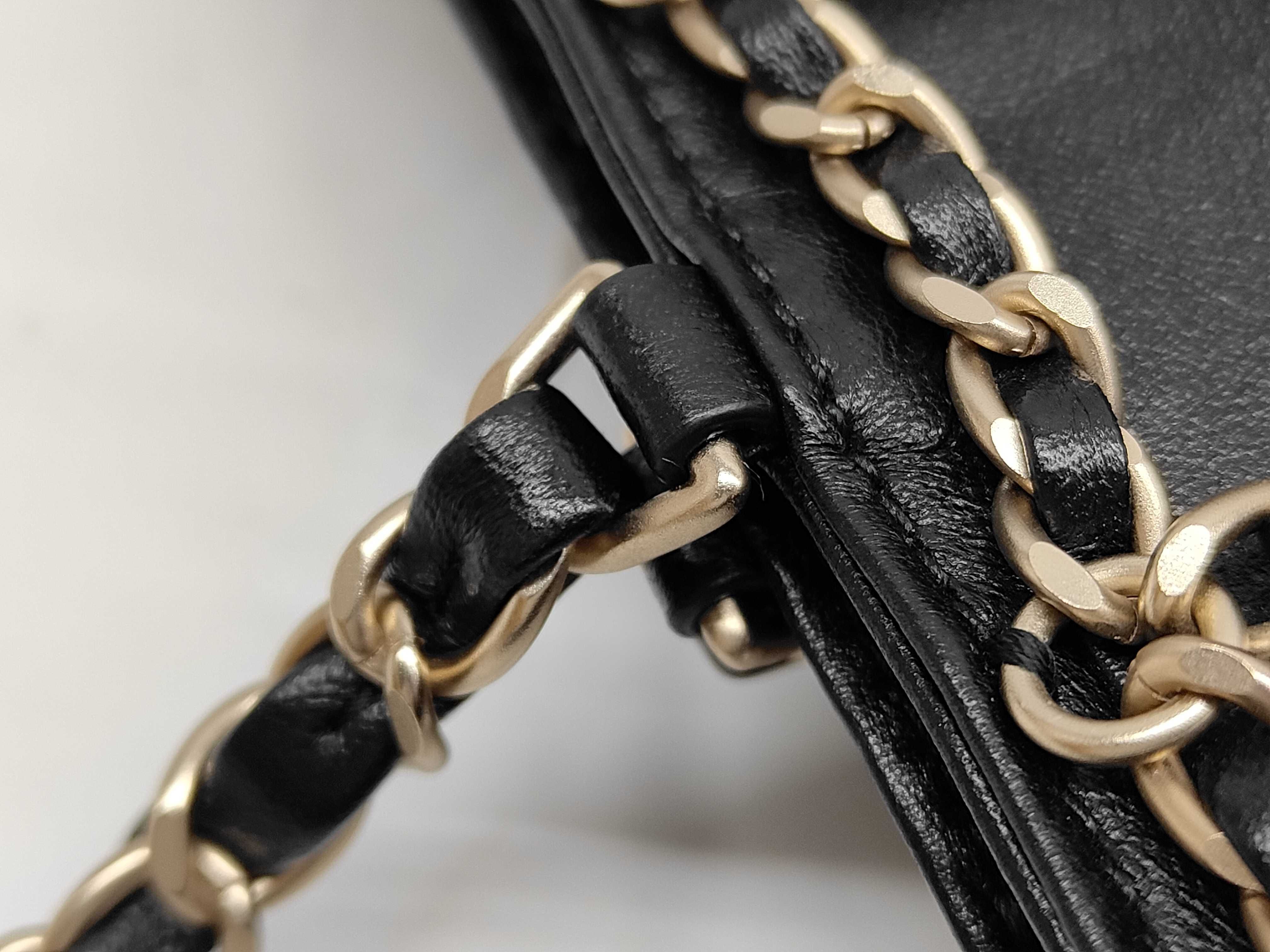 Chain Stitch Tote Bag, Black Lambskin, Silver Hardware. — view 4