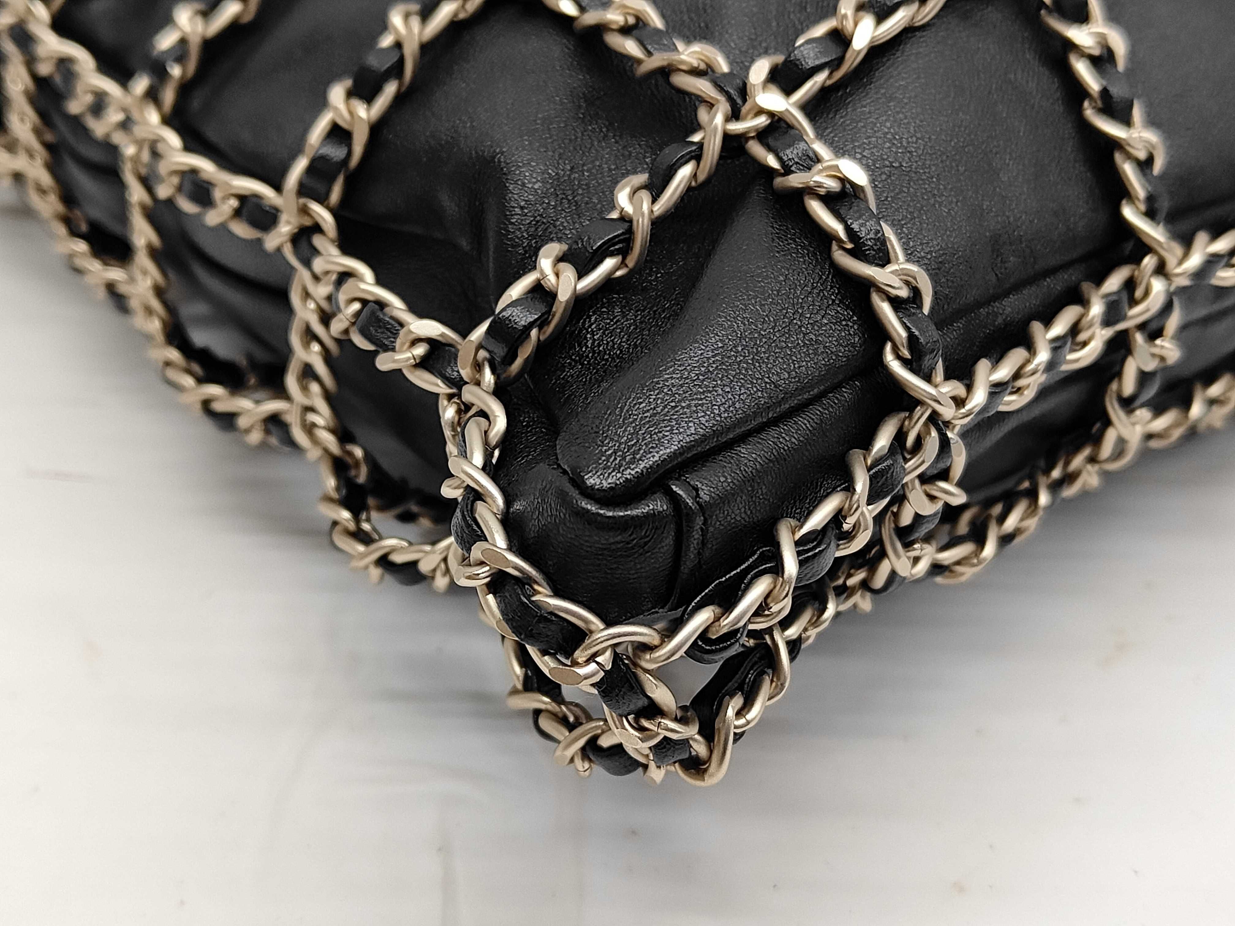 Chain Stitch Tote Bag, Black Lambskin, Silver Hardware. — view 5