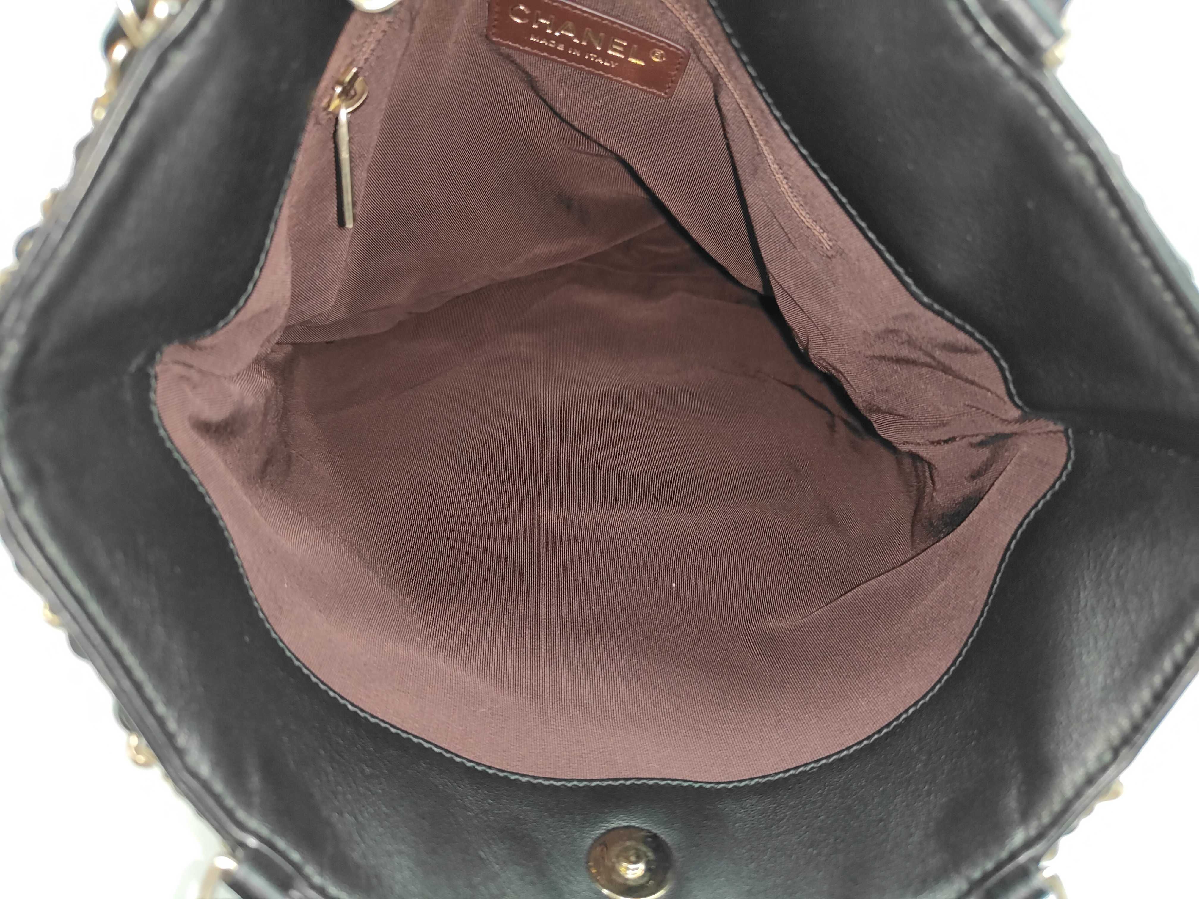 Chain Stitch Tote Bag, Black Lambskin, Silver Hardware. — view 6
