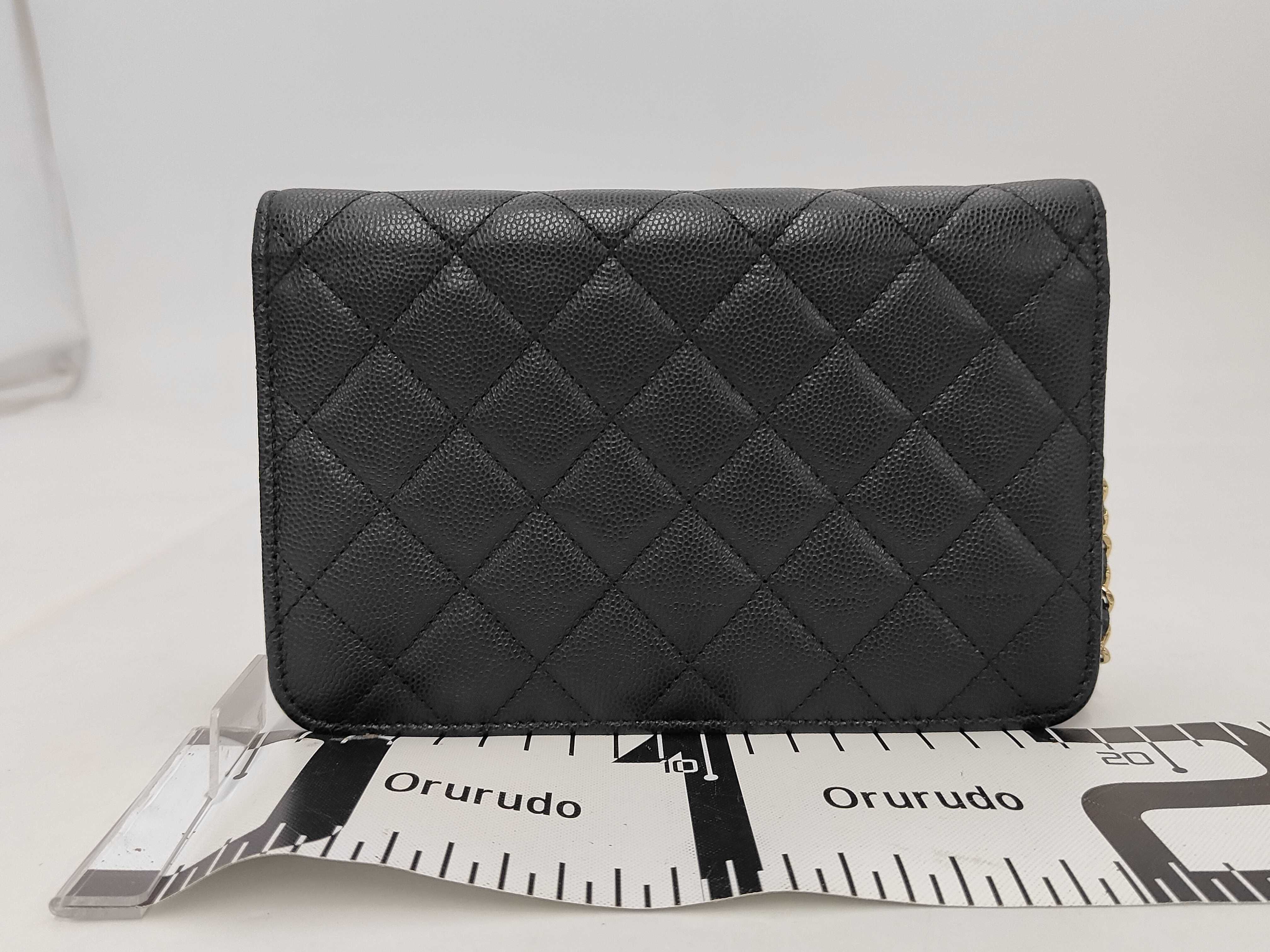 Matelassé Rhinestone Coco Mark Chain Wallet, Caviar Leather, Black, Gold Hardware, Shoulder Bag — view 2