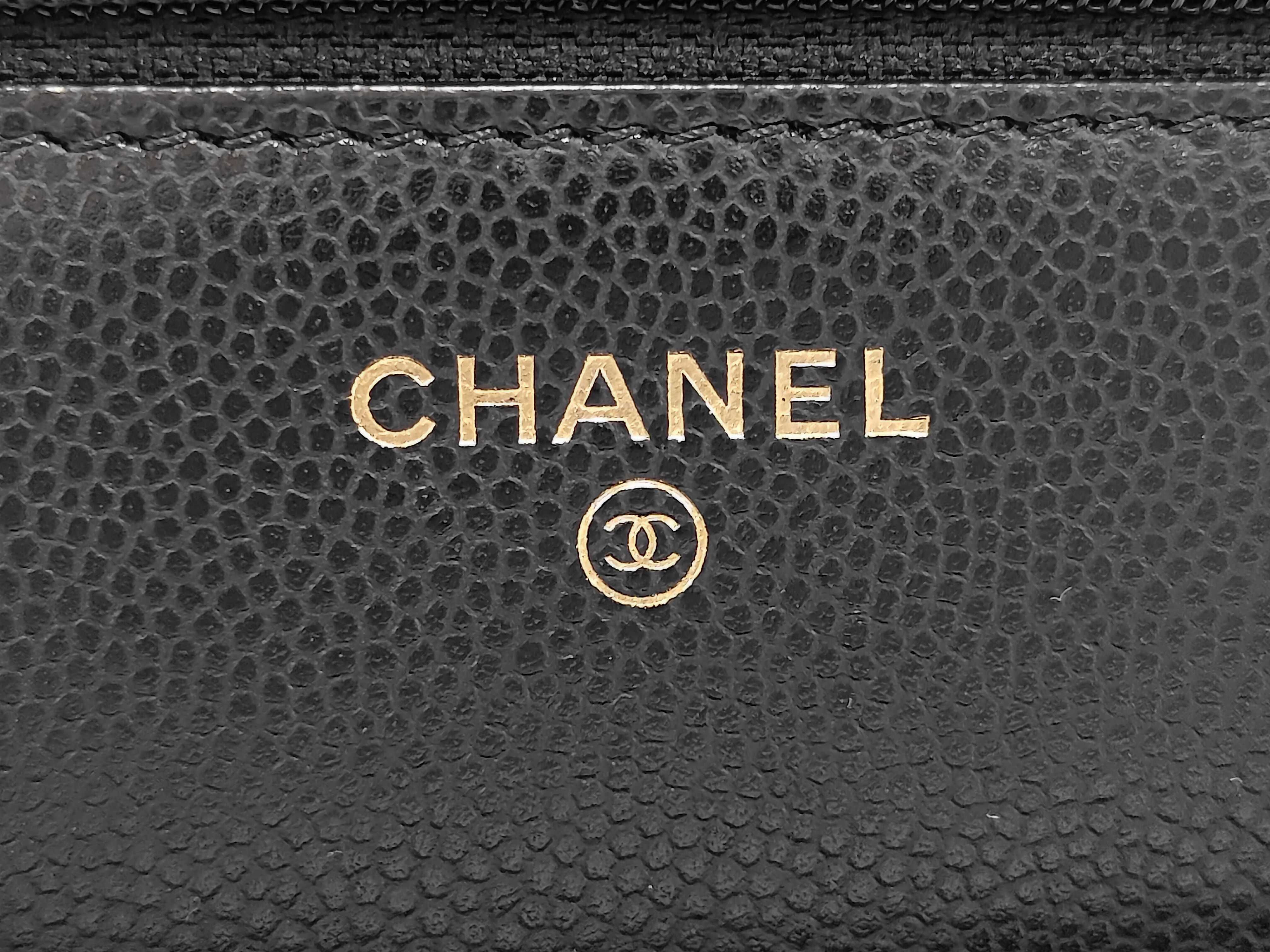 Matelassé Rhinestone Coco Mark Chain Wallet, Caviar Leather, Black, Gold Hardware, Shoulder Bag — view 6