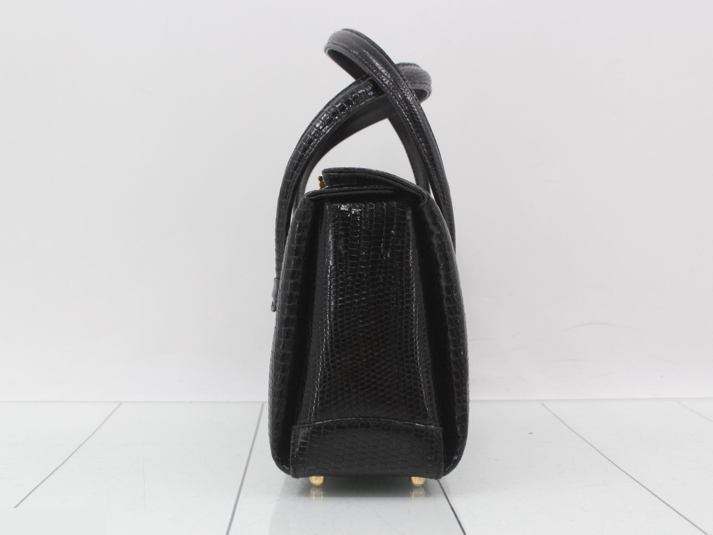 Lizard leather handbag with gold hardware — view 3