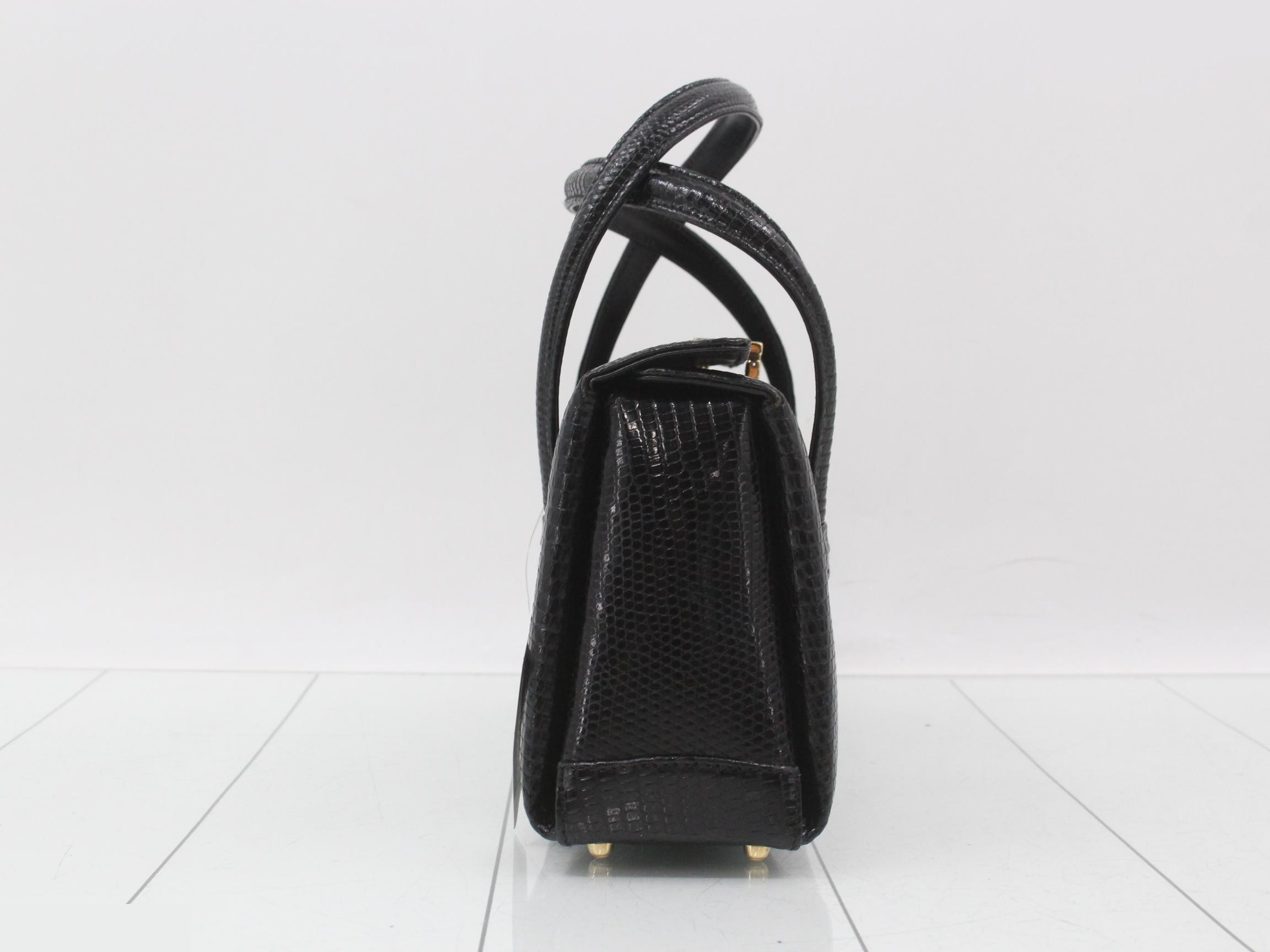 Lizard leather handbag with gold hardware — view 4