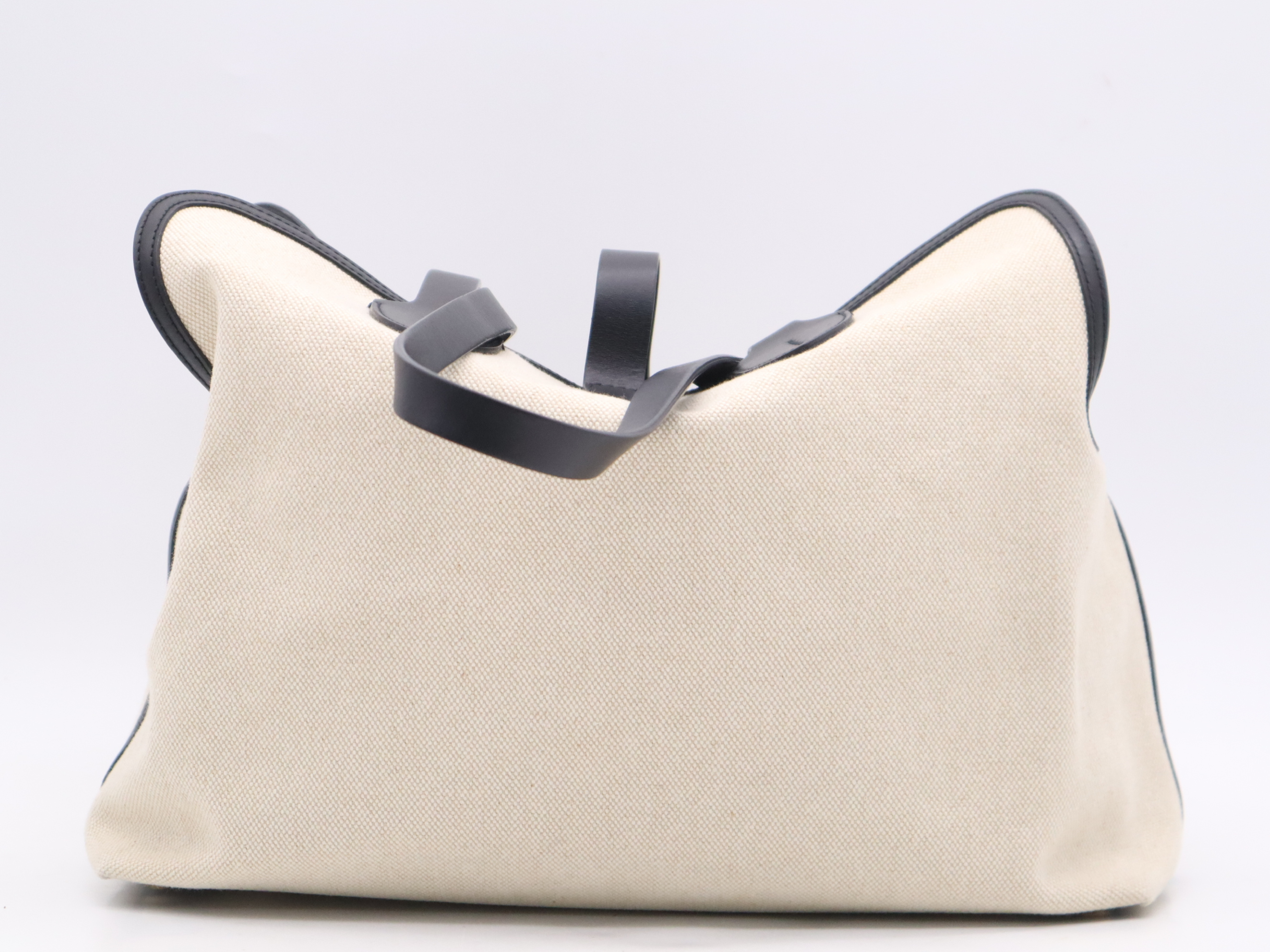 Canvas/Leather Horseferry Tote Bag, Beige/Black, with Pouch and Dust Bag. — view 2