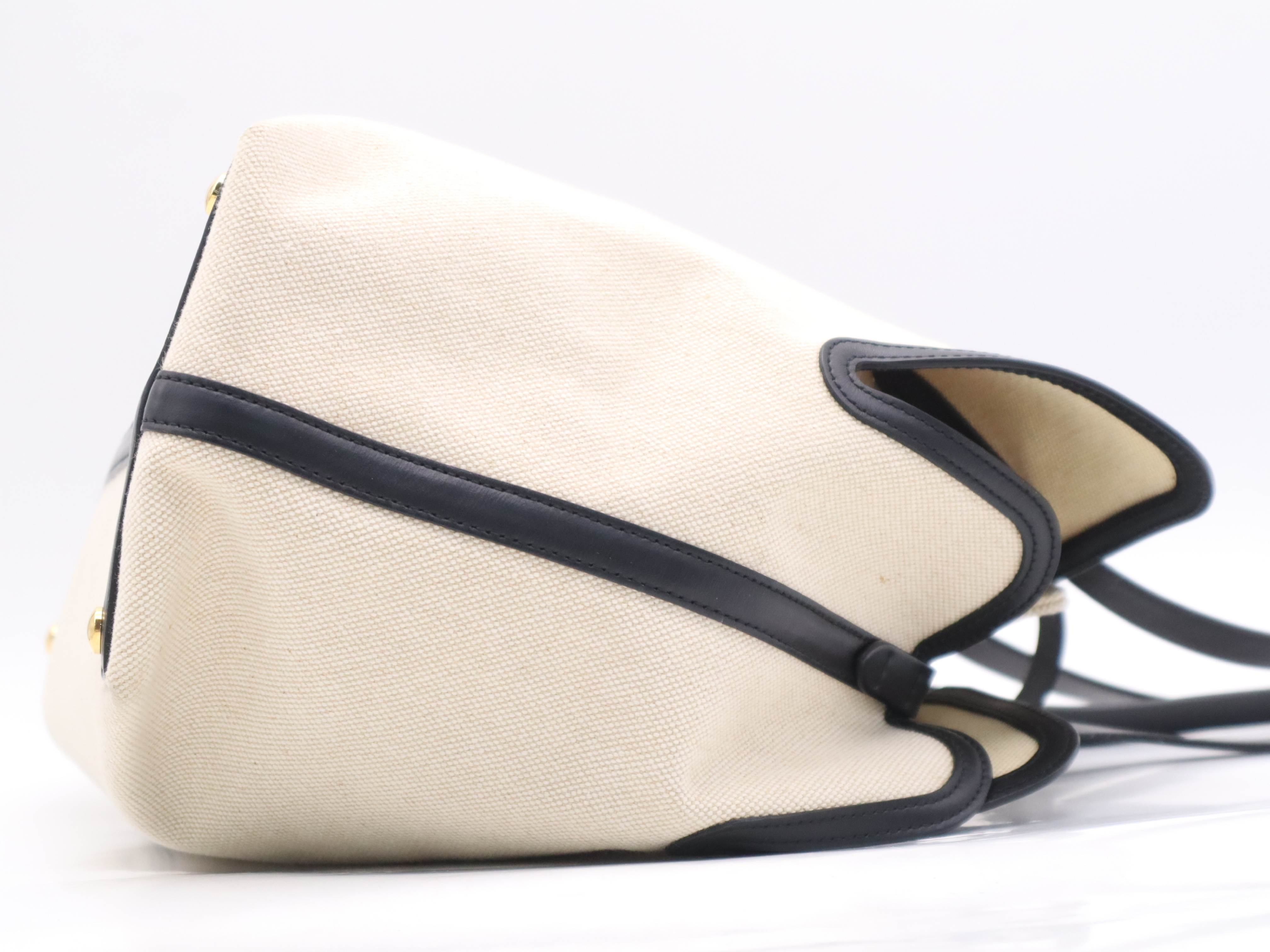 Canvas/Leather Horseferry Tote Bag, Beige/Black, with Pouch and Dust Bag. — view 5