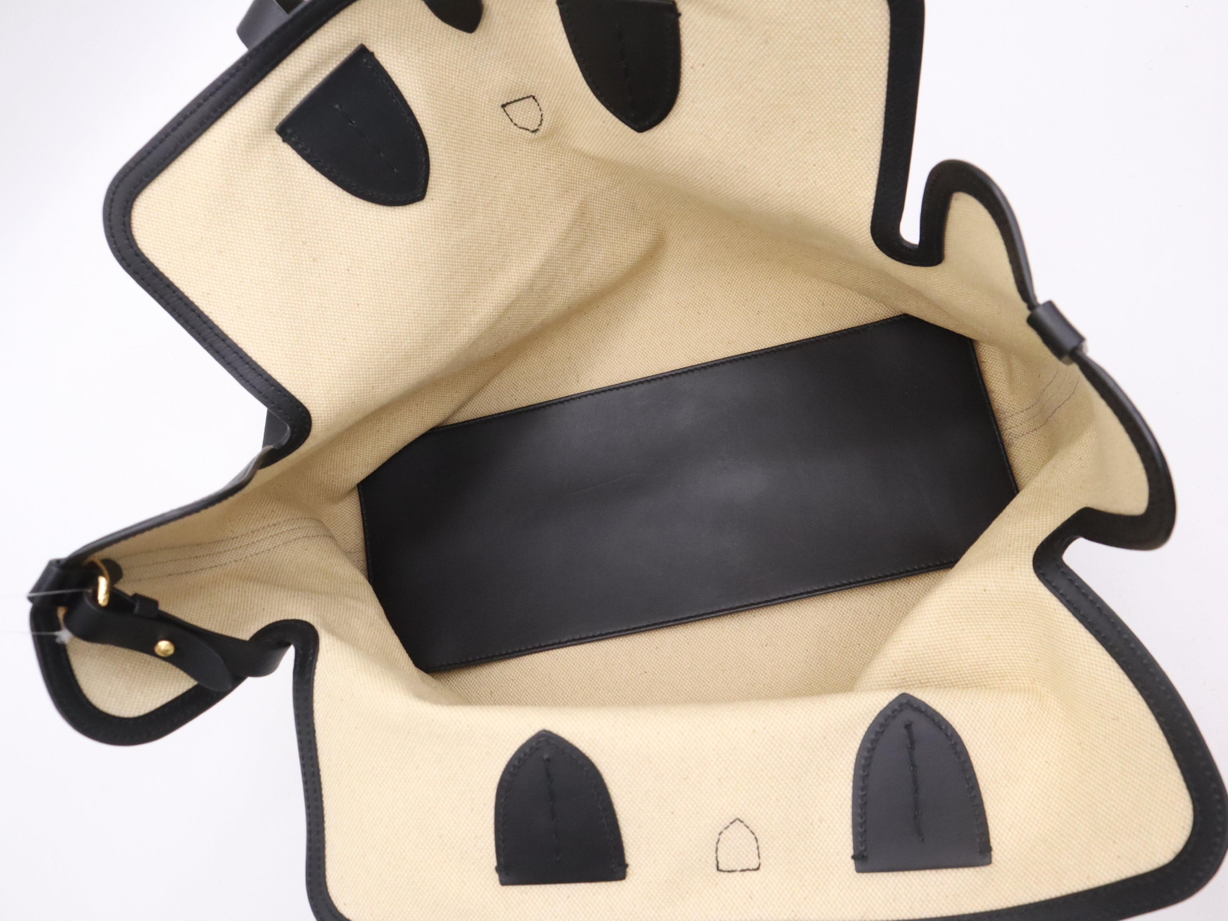 Canvas/Leather Horseferry Tote Bag, Beige/Black, with Pouch and Dust Bag. — view 10