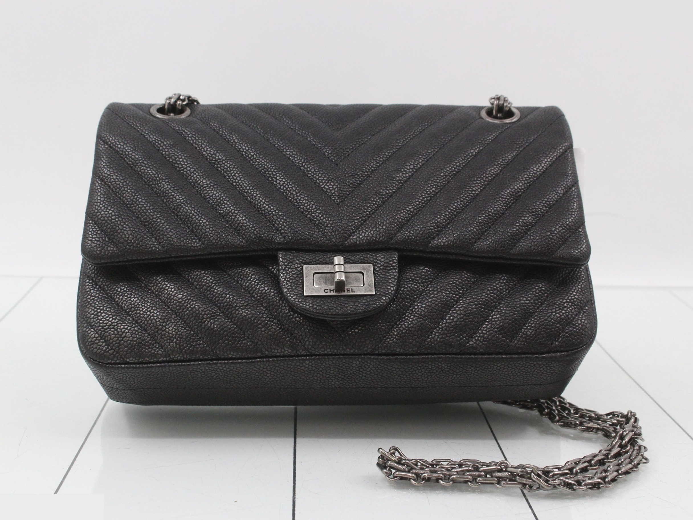 2.55 Caviar Skin Double Flap Double Chain Shoulder Bag