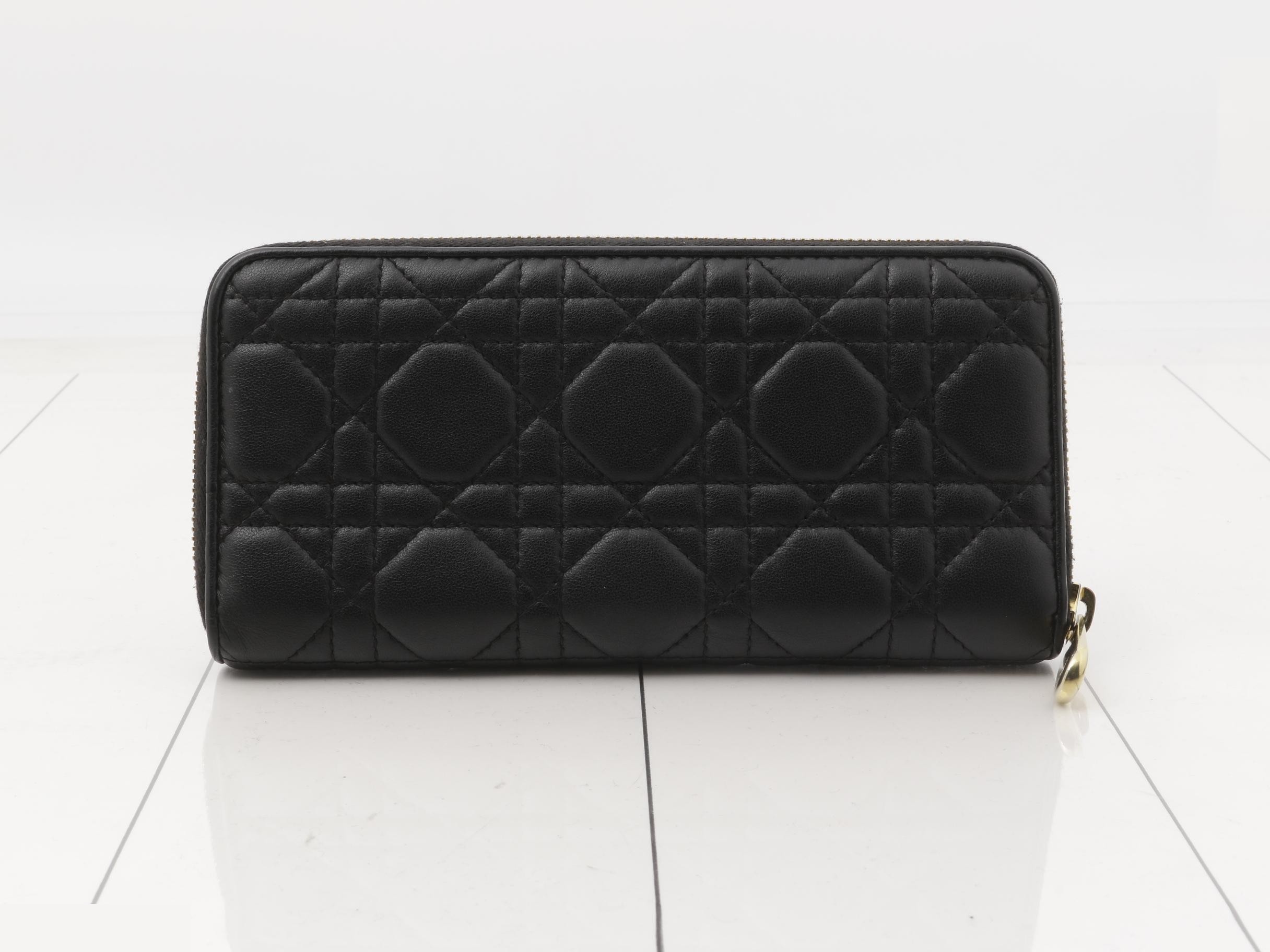 Lady Dior Round Zip Long Wallet, Black — view 2