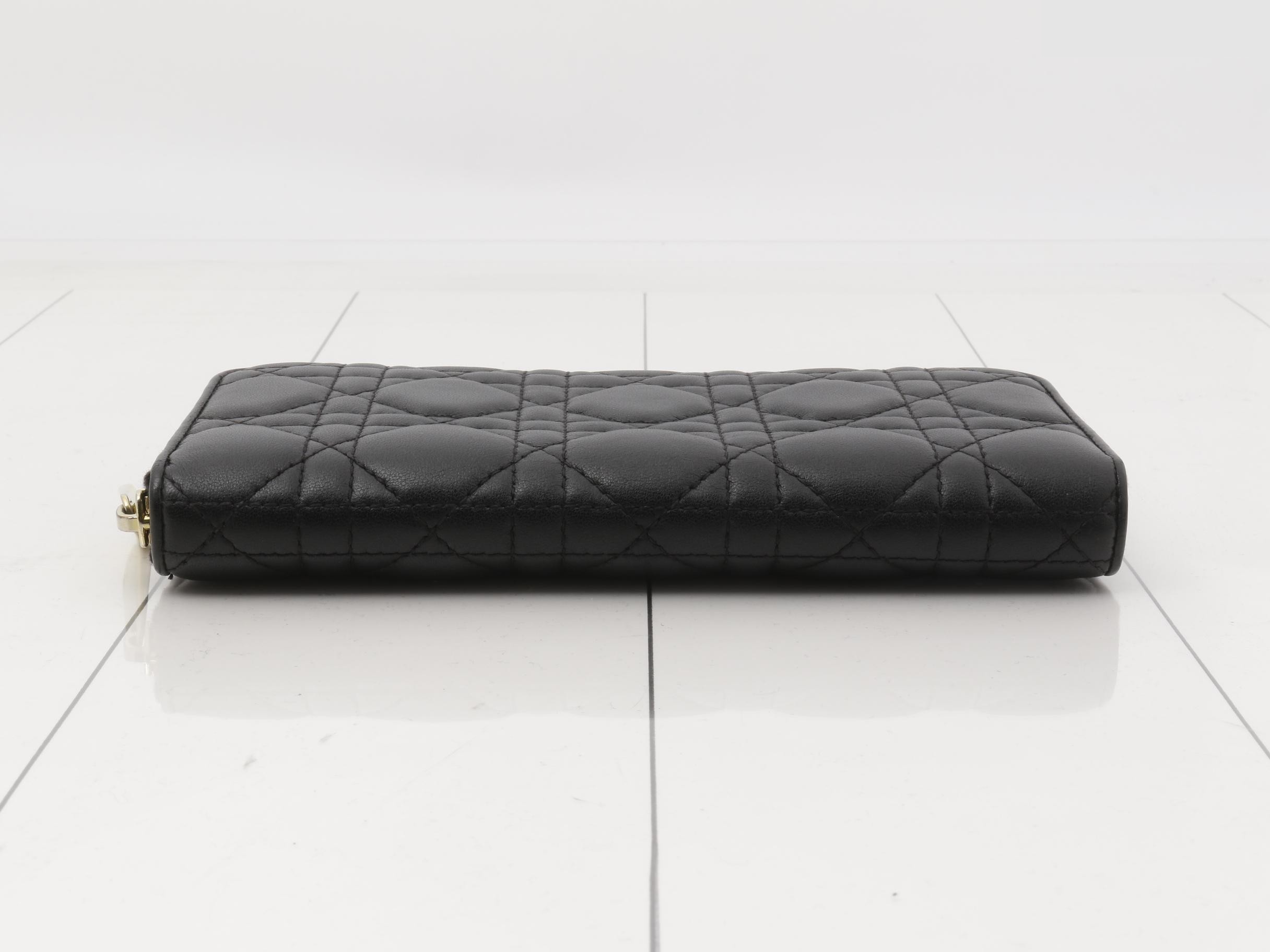 Lady Dior Round Zip Long Wallet, Black — view 3
