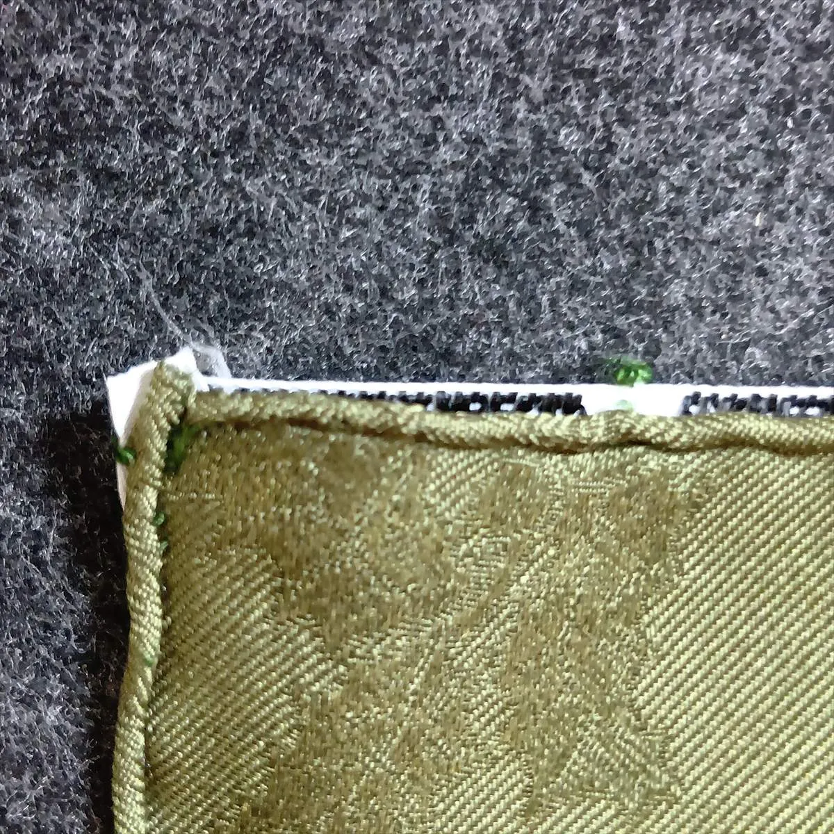 Carre 90 Plumes et Grelots (feathers and bells) scarf, silk, khaki x yellow. Shows wear, — view 8