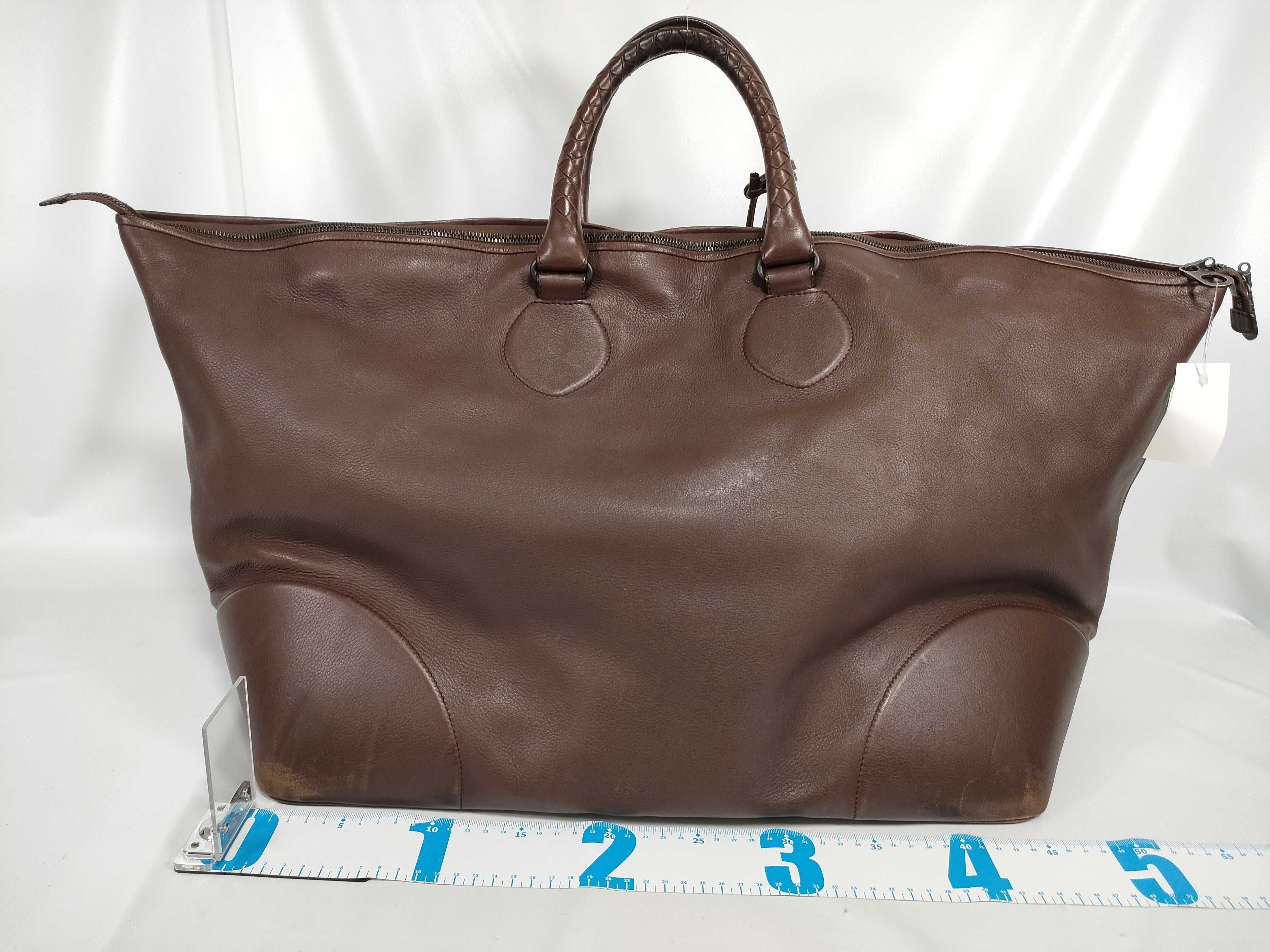 Leather Boston Bag, Brown — view 2
